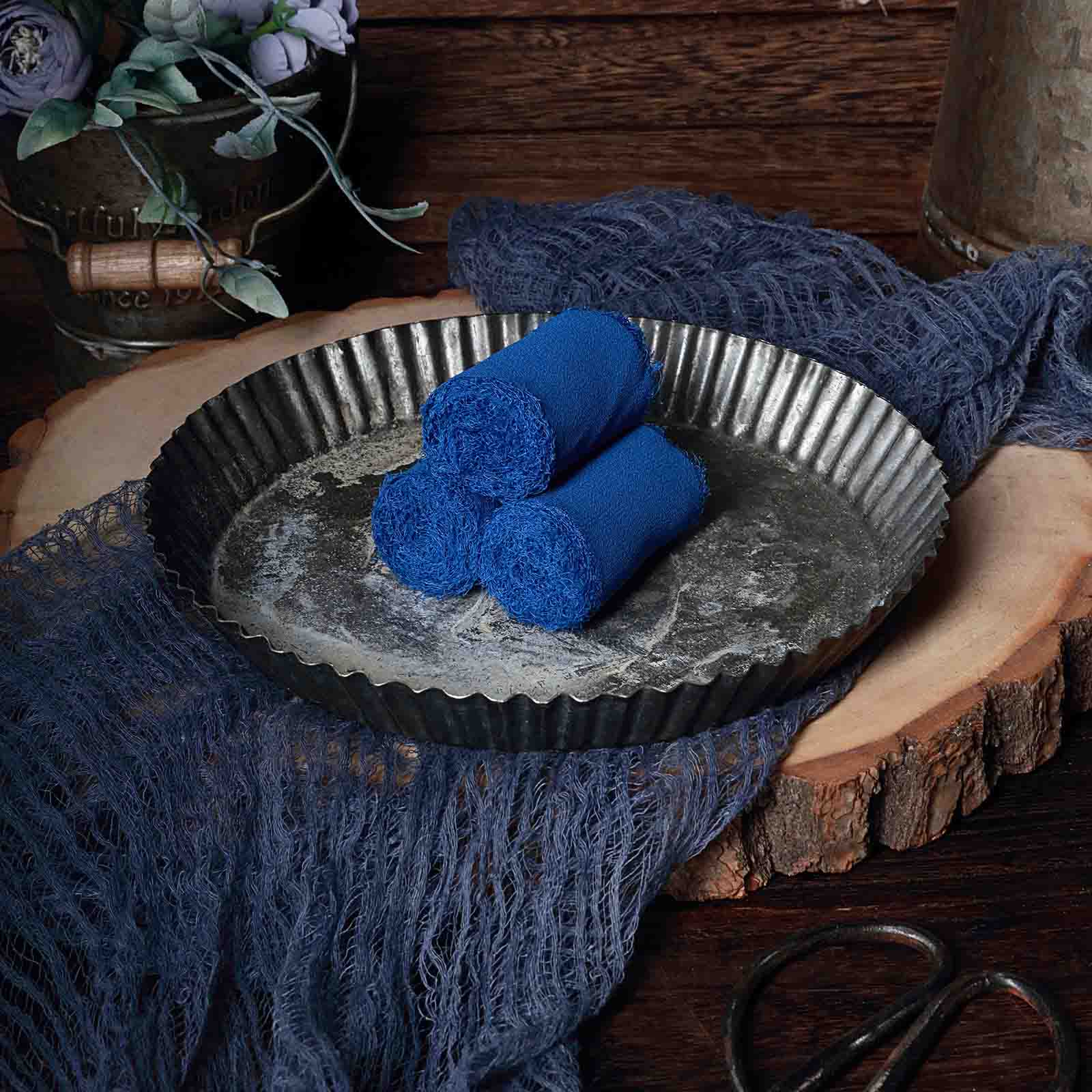 Hot Deal! 2-Pack Royal Blue Silk-Like Chiffon Linen Ribbon Rolls for Bouquets, Wedding Gifts