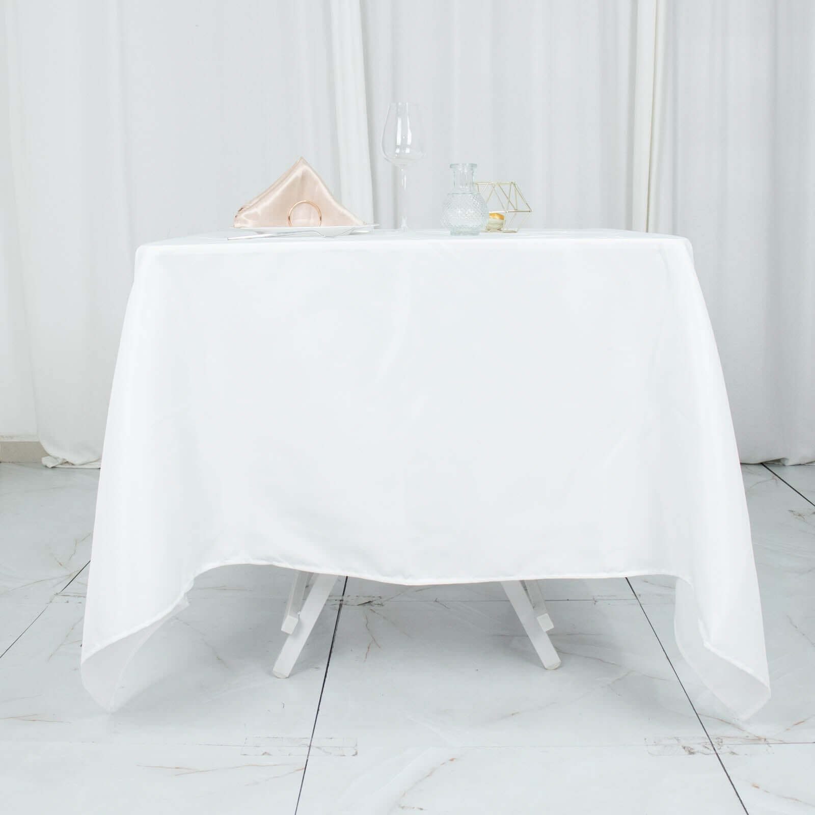 220GSM Wrinkle-Resistant White Premium Polyester 70x70 Square Tablecloth for Stylish Events