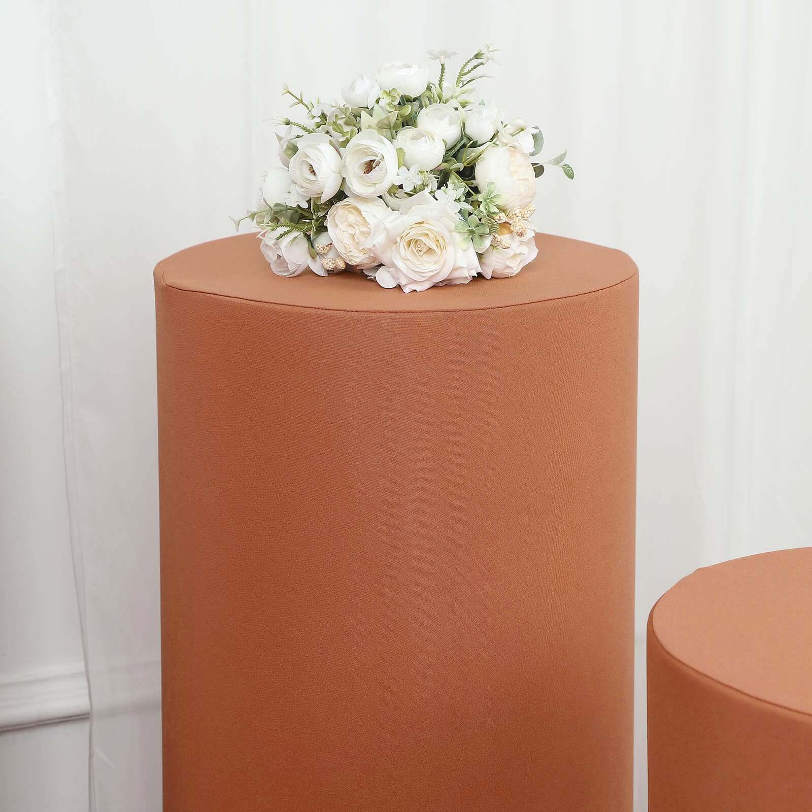 5-Piece Terracotta Spandex Cylinder Pedestal Stand Covers, 160 GSM - Great for Decor!