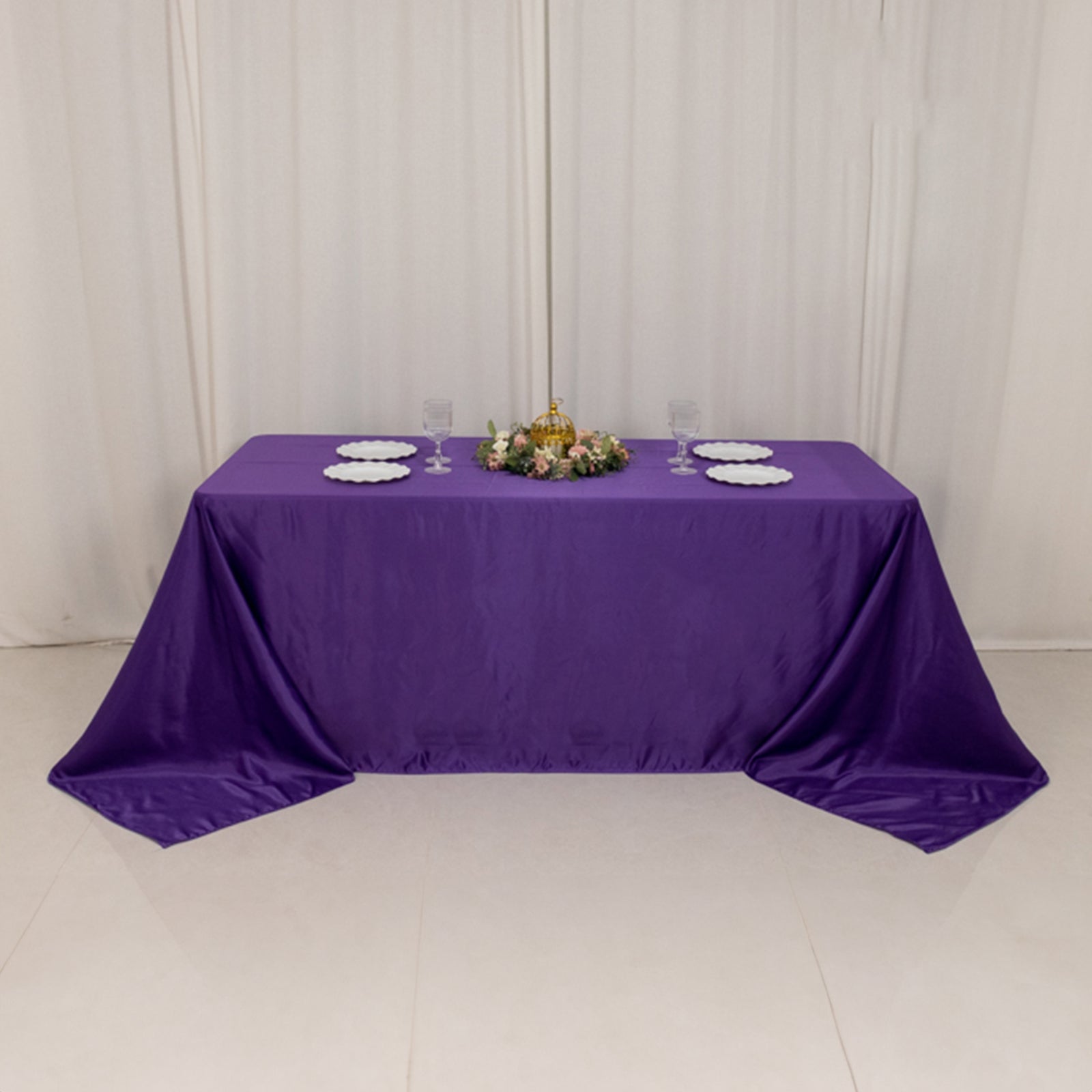 Luxurious Purple Lamour Satin Rectangle Tablecloth, 90x132 - Soft & Silk - like