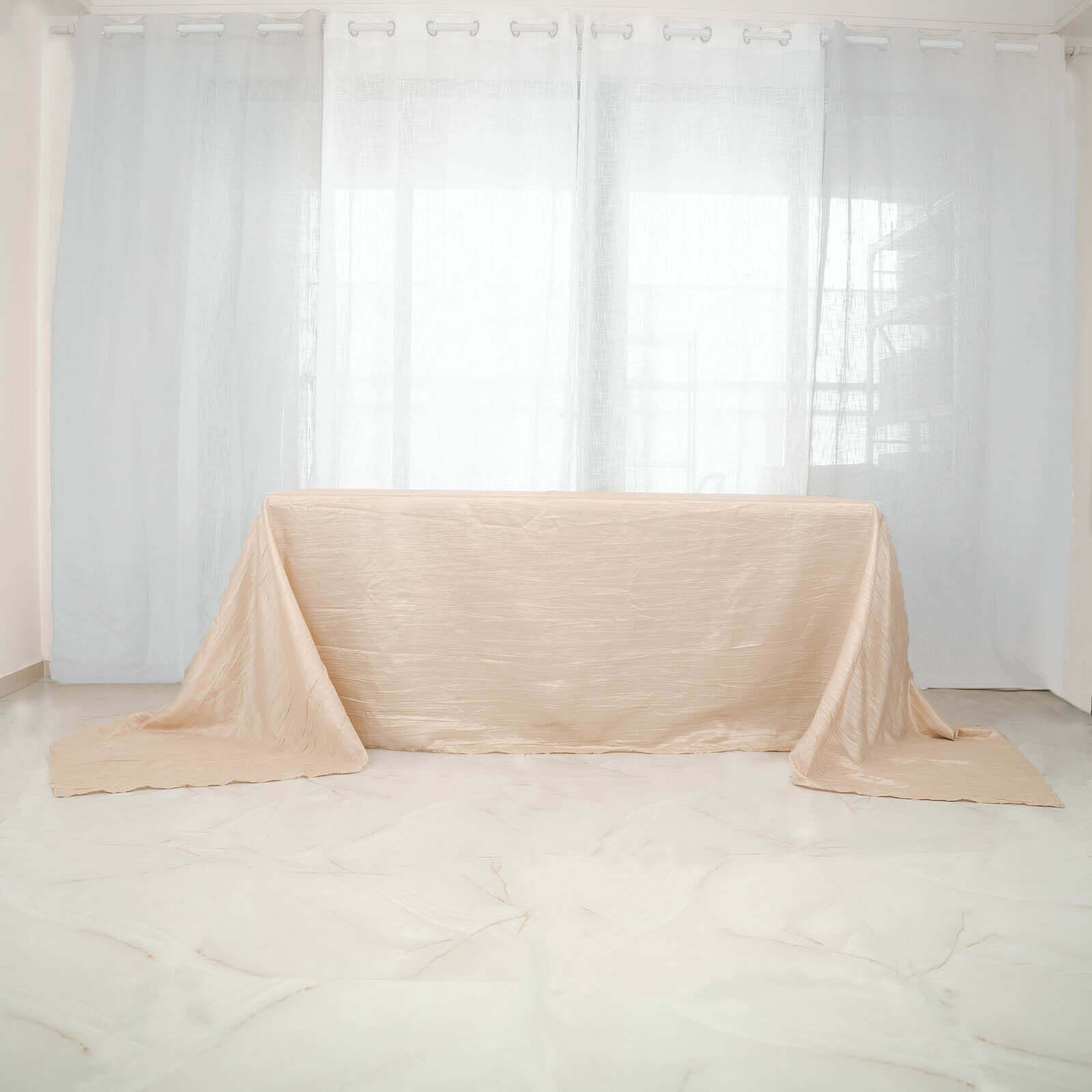 Discount! Beige Crinkle Taffeta Rectangle Tablecloth 90x156 for Weddings and Parties