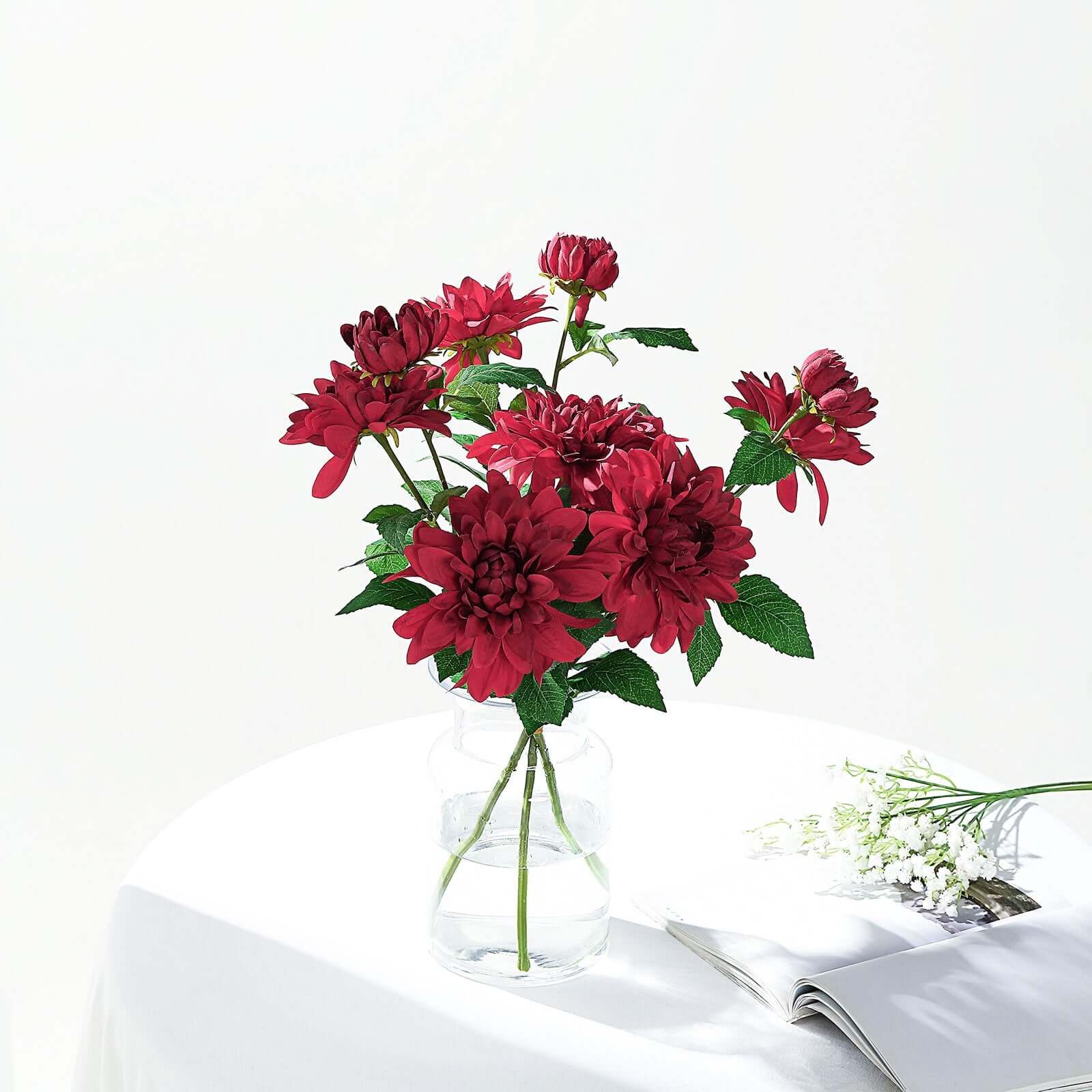 30-Inch Tall Burgundy Artificial Silk Dahlia Flower Stems - Perfect for Stunning Floral Decor