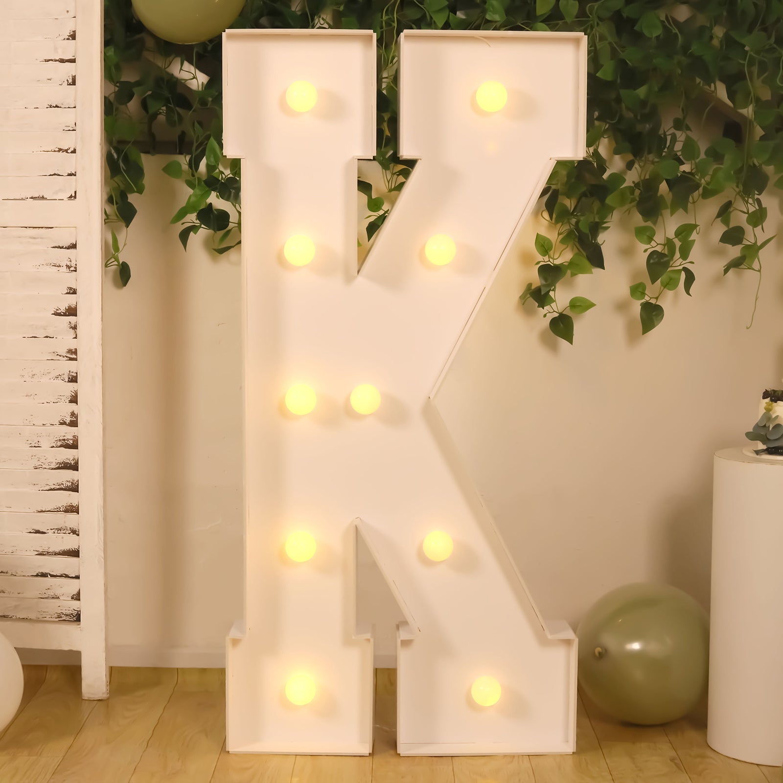4ft White Giant LED Marquee Letter K with 10 Warm White Battery - Operated LEDs, Glue Gun & Sticks
