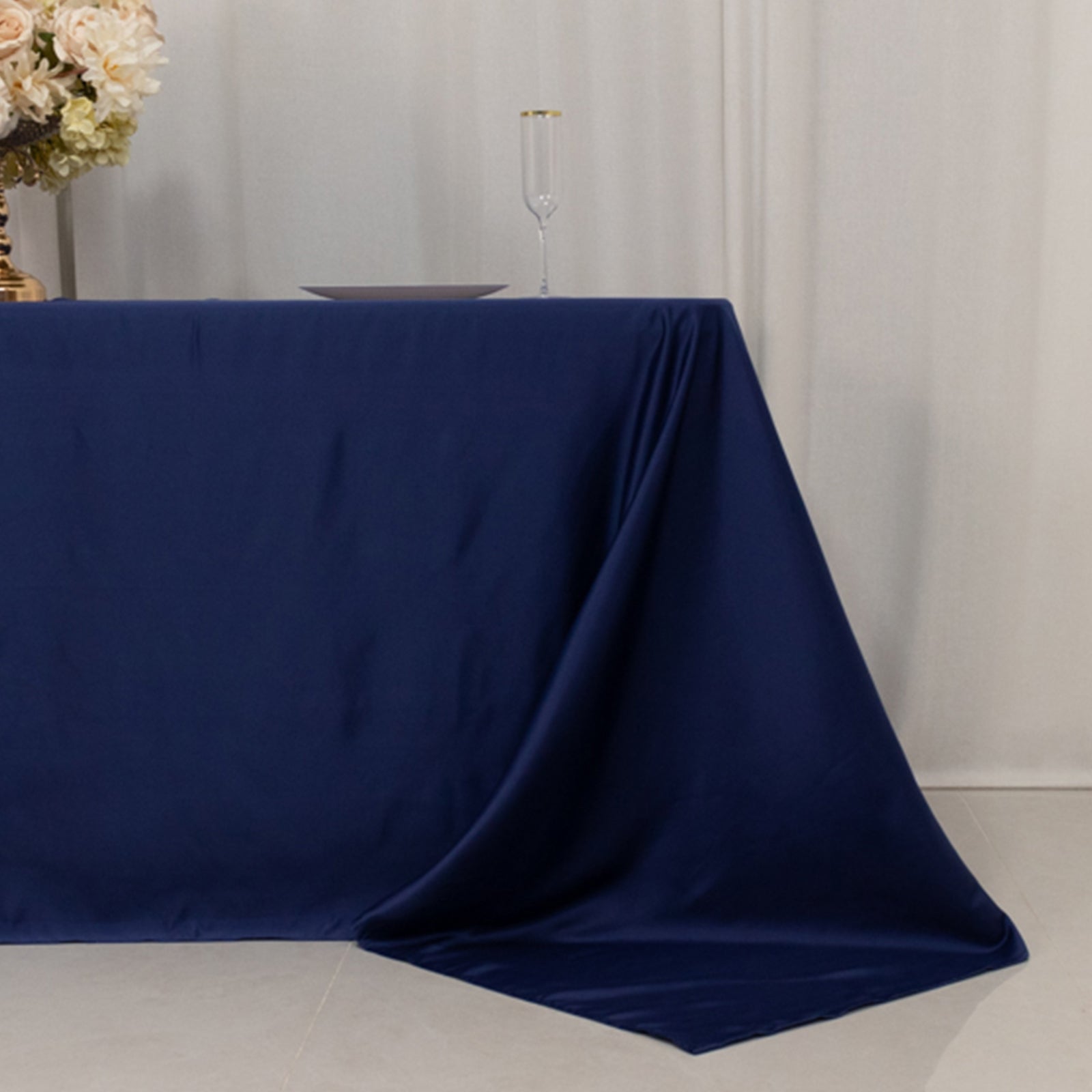 Exclusive Navy Blue Lamour Satin Rectangle Tablecloth 90x132 - Soft, Silk-Like & Durable