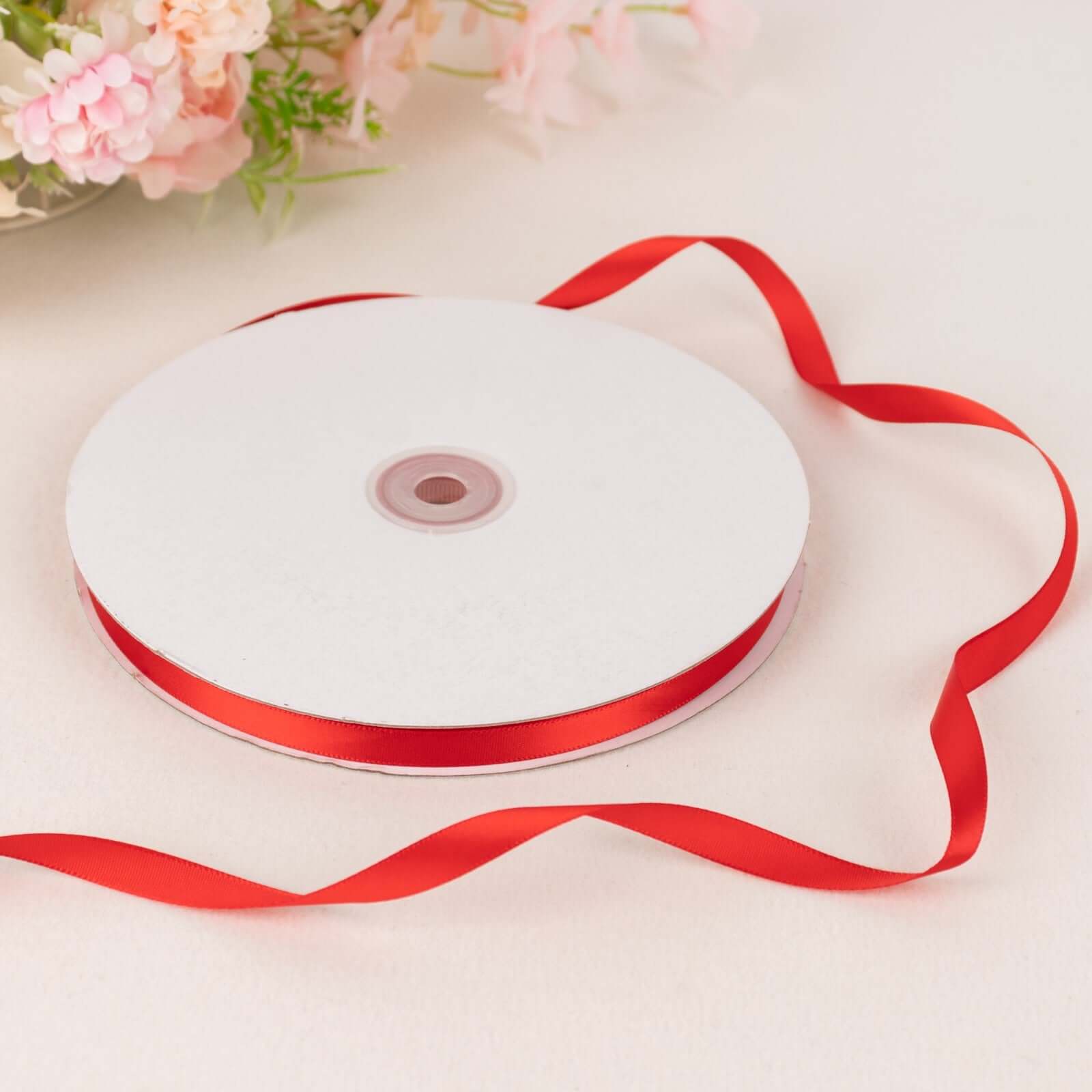 100-Yard 3/8-Inch Red Single-Sided Decorative Satin Ribbon Roll