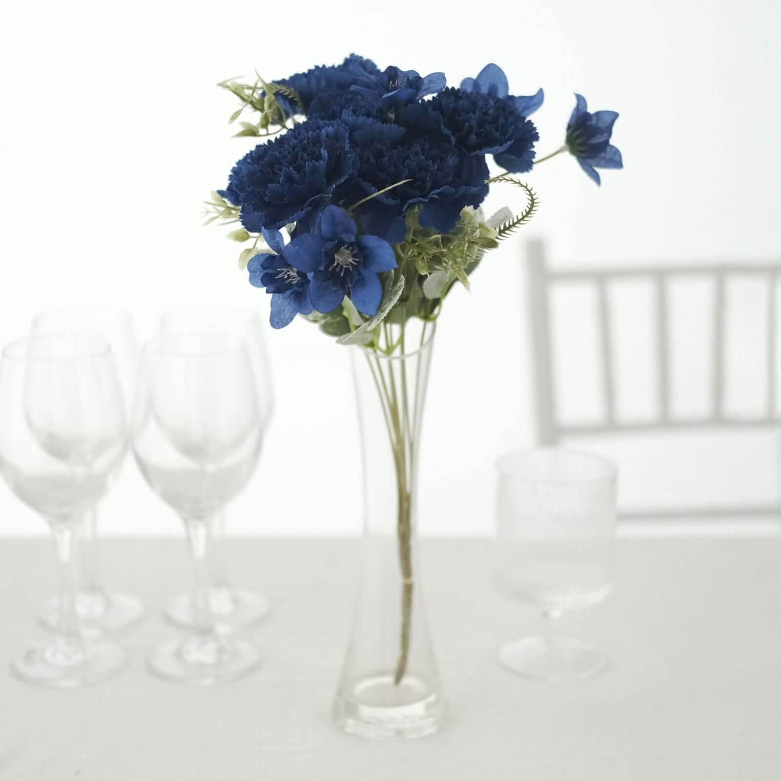 Set of 3 Navy Blue Artificial Silk Carnation Flower Arrangements, 14 Inches Tall