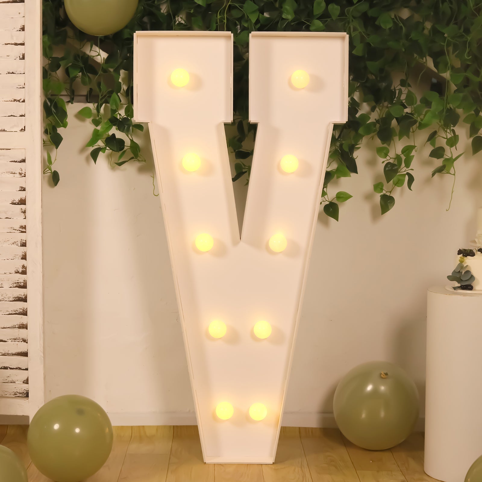 4ft White Giant LED Marquee Light-Up Letter V with 10 Warm White Battery-Operated LEDs, Glue Gun & Sticks