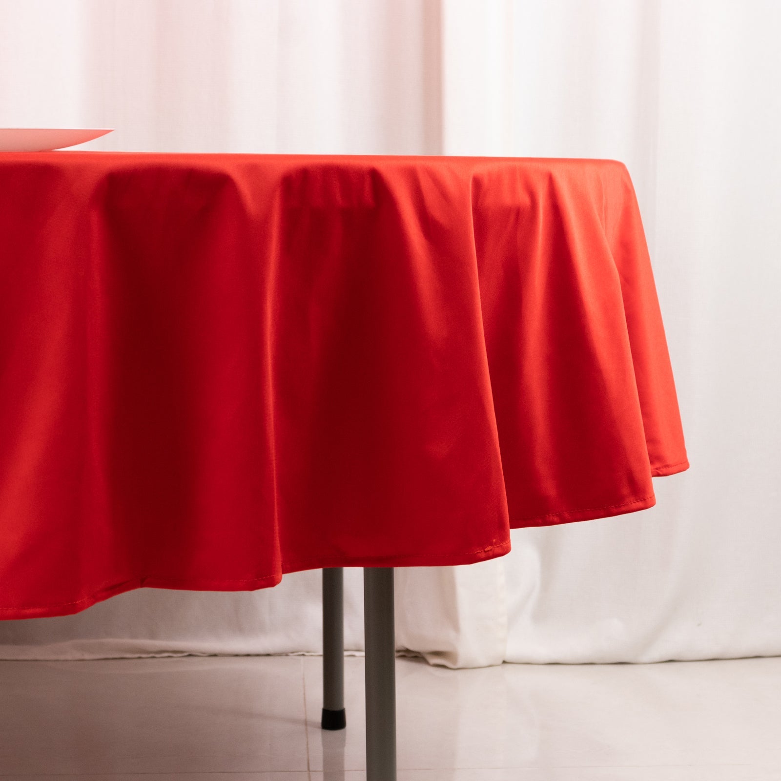 Red Premium 90' Round Scuba Tablecloth - Anti - Wrinkle and Stain - Resistant