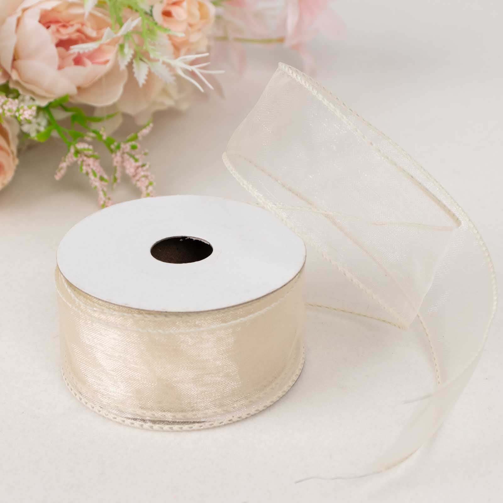 Hot Deal! 10-Yard Ivory 1.5-Inch Wide Sheer Organza Wired Edge Ribbon for Decor