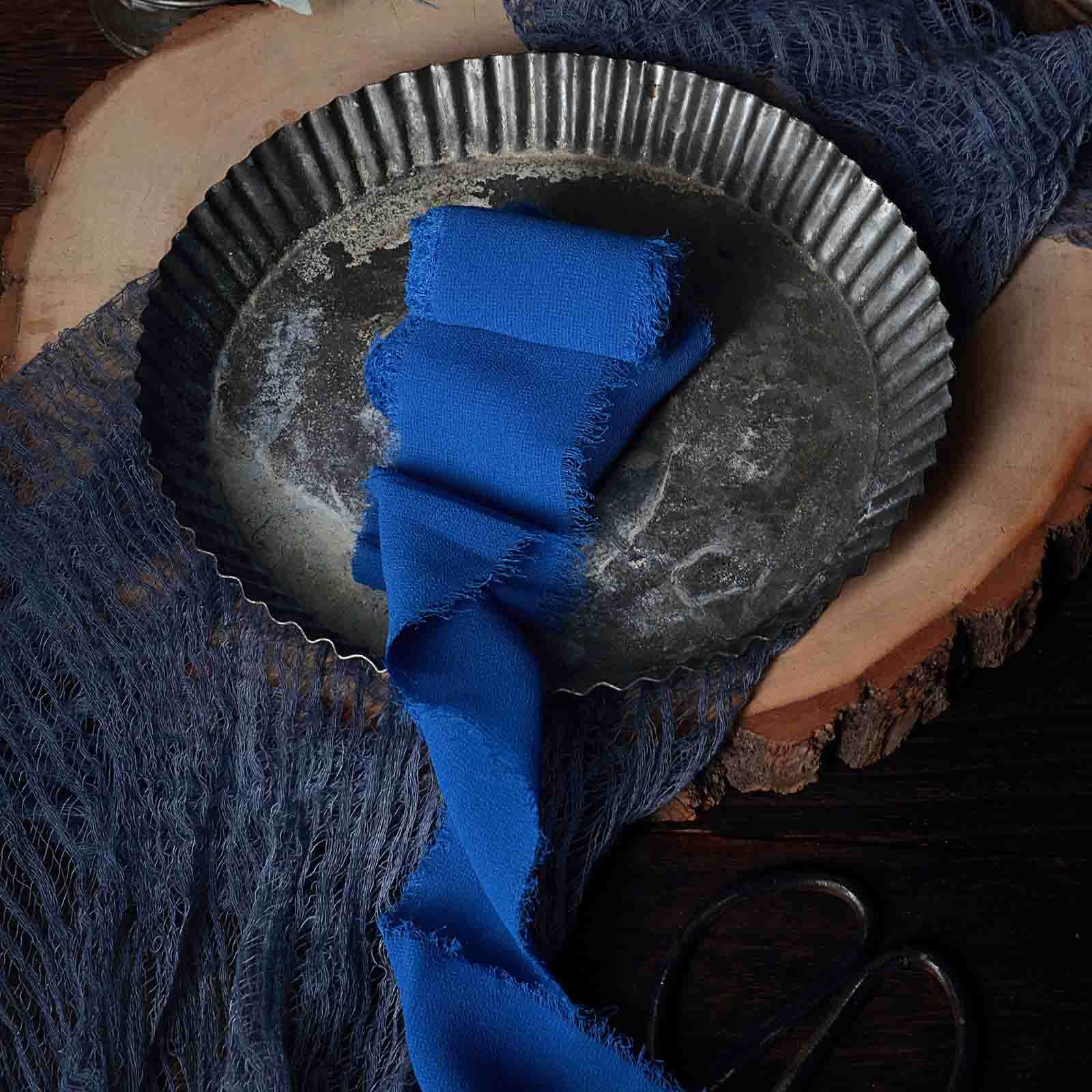 Hot Deal! 2-Pack Royal Blue Silk-Like Chiffon Linen Ribbon Rolls for Bouquets, Wedding Gifts