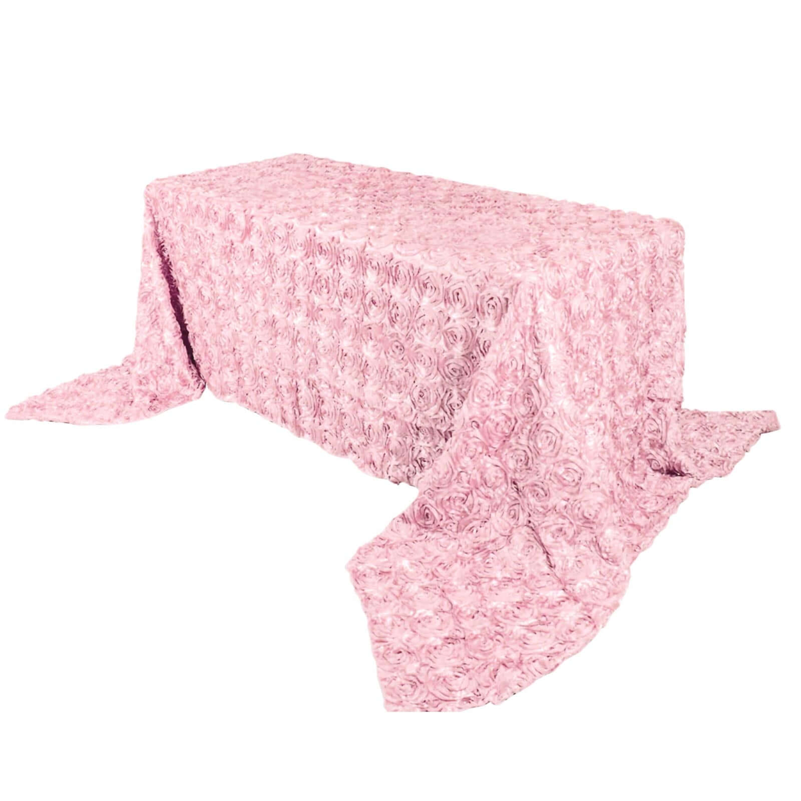 Hot! Blush Satin 90x156 Rectangle 3D Rosette Tablecloth with Seamless Finish