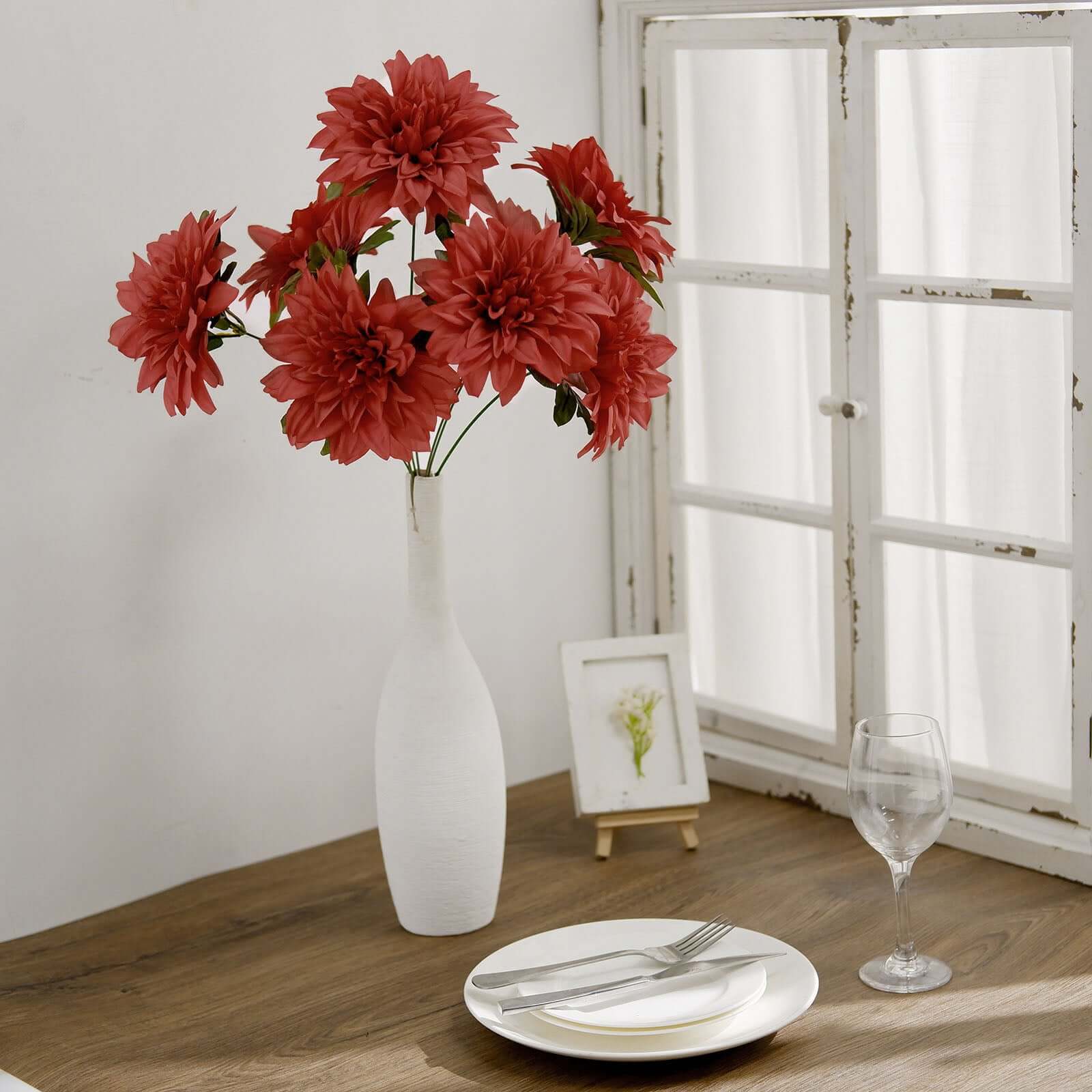 Special Offer! 2 Bouquets of 20 Terracotta Artificial Silk Dahlia Flower Spray Bushes for Decor