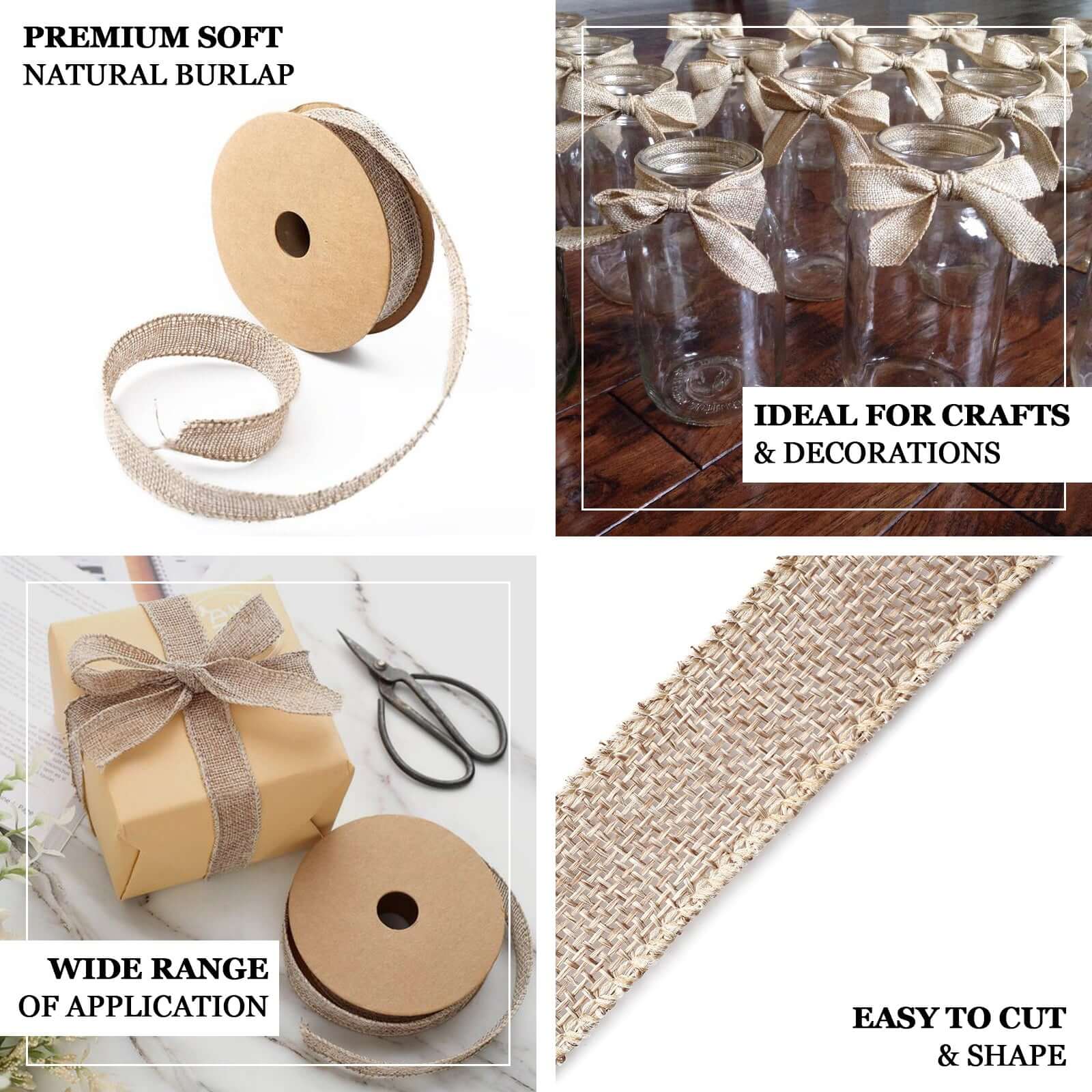 10 Yards 7/8 Natural Tone Jute Burlap Ribbons - Ideal for Decor