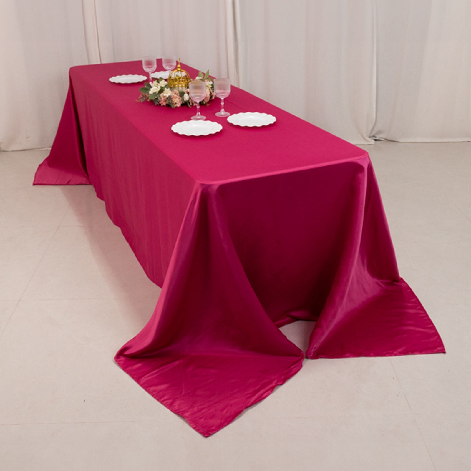 Fuchsia Lamour Satin Rectangle Tablecloth 90x156 - Soft, Seamless & Luxurious