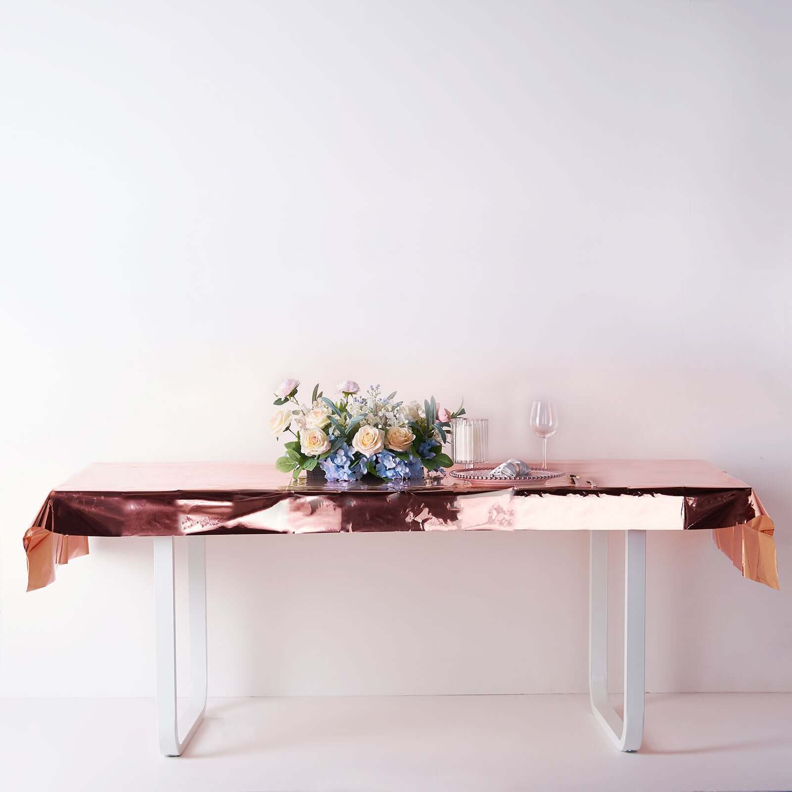 Rose Gold Disposable Metallic Foil Rectangle Tablecloth 40x90 - Ideal for Party Decor