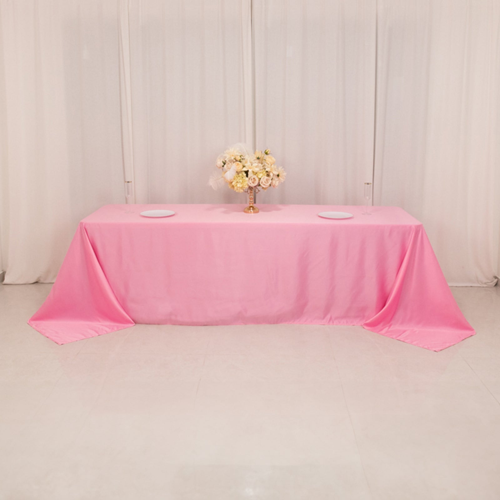 Luxurious Pink Lamour Satin Rectangle Tablecloth, 90x156, Soft and Seamless