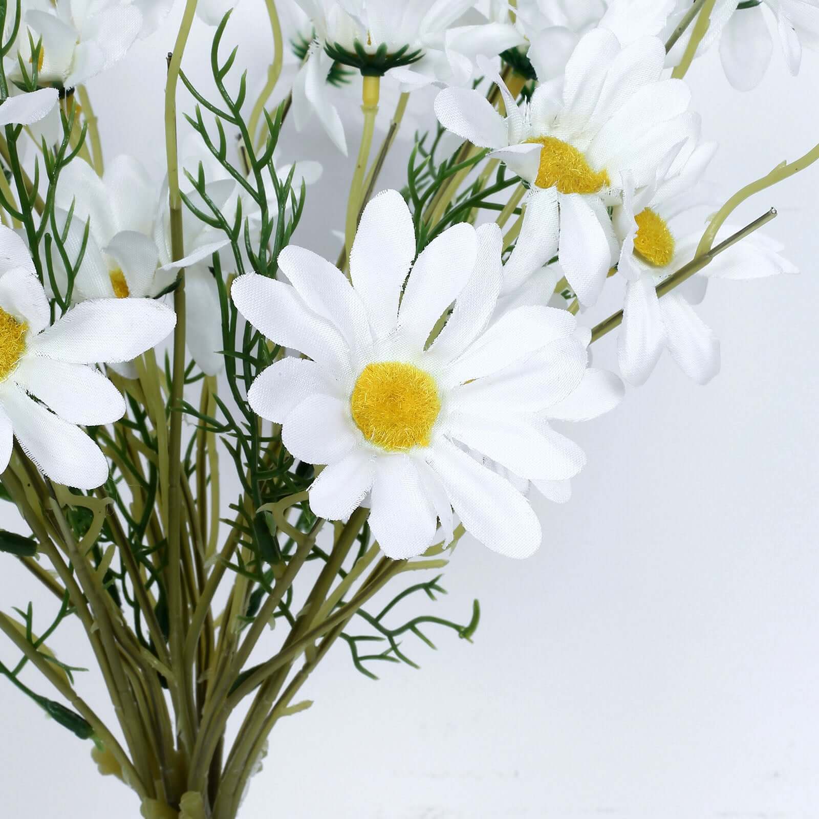 6-Bush White Artificial Silk Daisy Flower Stem Bouquet for Decor