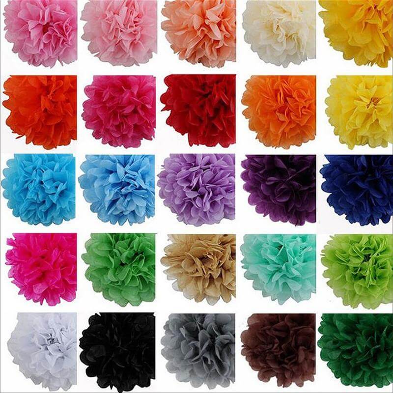6-Pack 8-Inch White Tissue Paper Pom Pom Flower Balls - Ideal for Party Decor