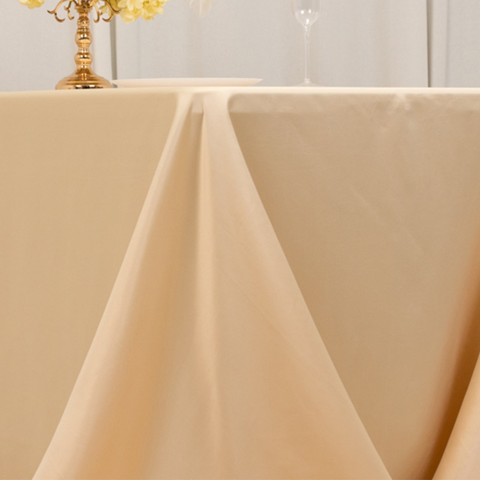 Lamour Satin Beige Rectangle Tablecloth - Soft, Silk-Like & Durable