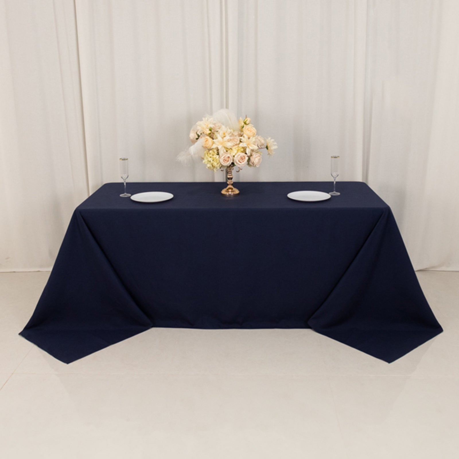 Navy Blue Seamless Wrinkle-Resistant Cotton Blend Rectangle Tablecloth 90x132 - Ideal for Events
