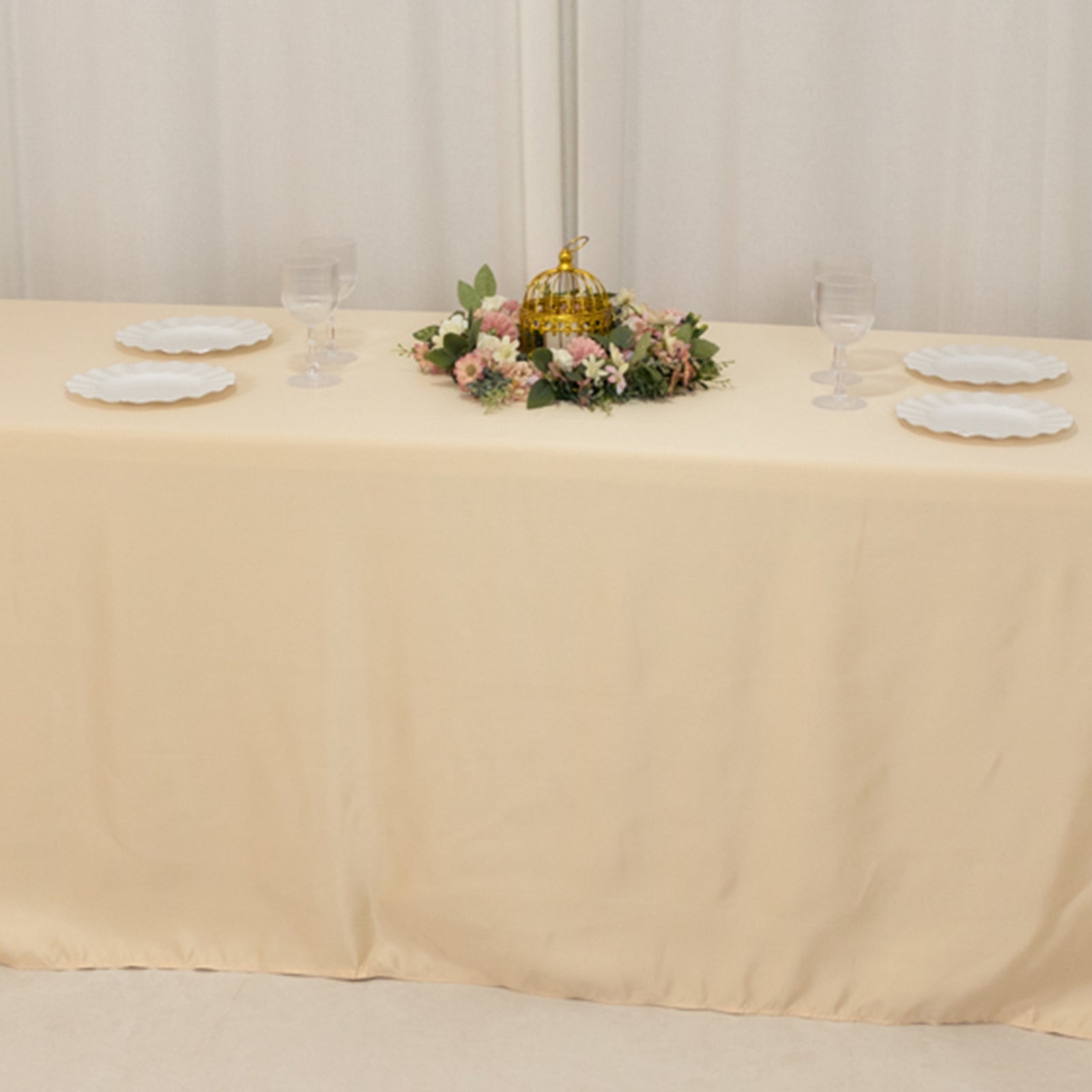 Beige Lamour Satin Rectangle Tablecloth 90x156 - Luxurious, Soft & Seamless