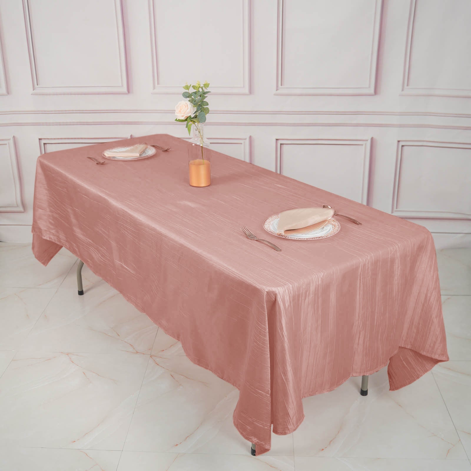 Hot Deal! Dusty Rose Crinkle Taffeta 60x102 Rectangle Tablecloth for Weddings & Parties