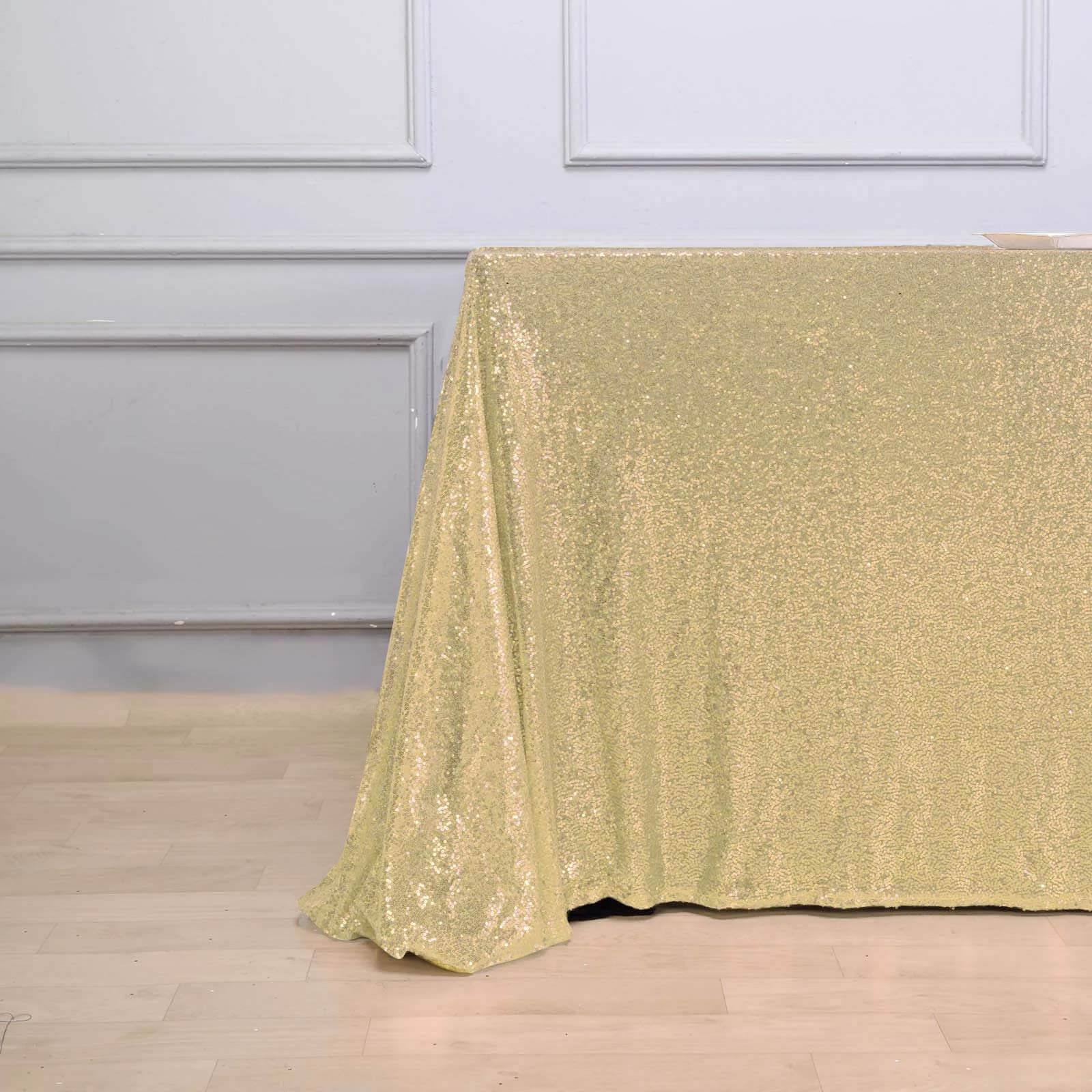 Champagne Sequin Rectangle Tablecloth - 90x156 Seamless Twinkling Table Cover for Events
