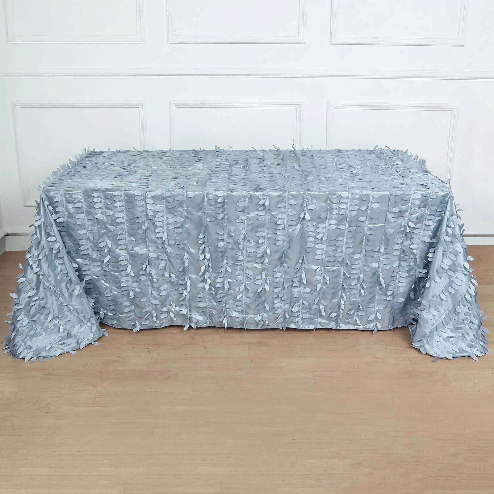 Exclusive Dusty Blue Taffeta Rectangle Tablecloth with 3D Leaf Petal Design