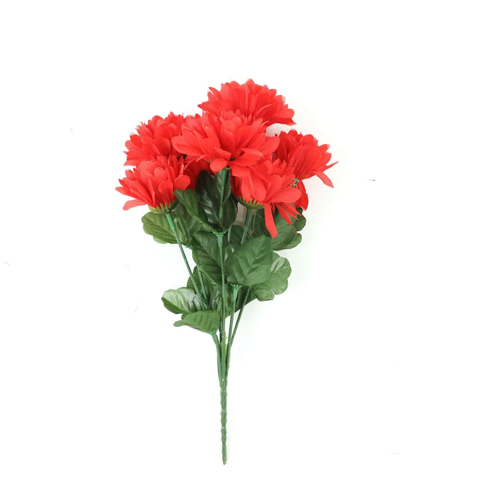 Hot Sale! 12 Bushes of Red Artificial Silk Chrysanthemum Flower Bouquets for Decor