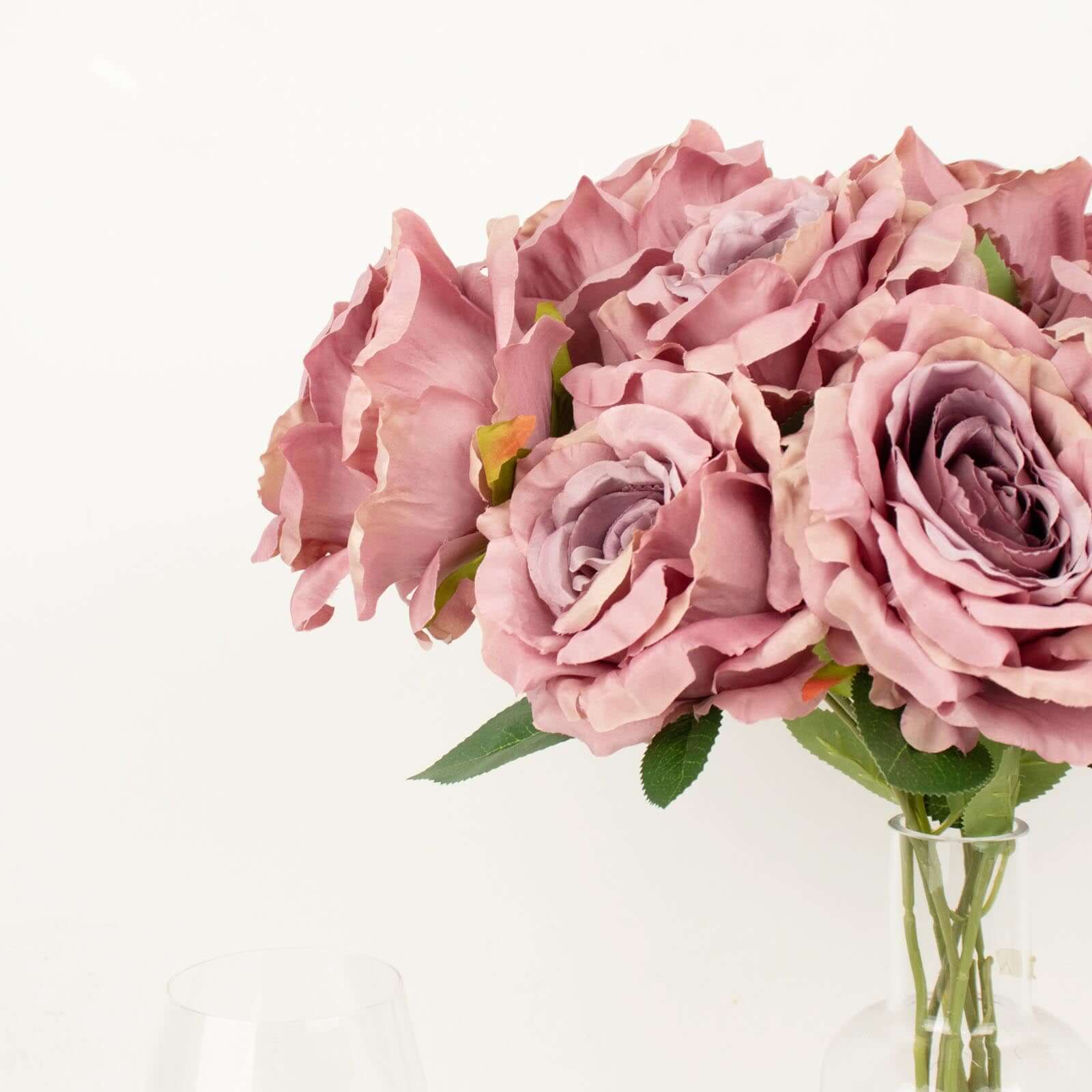 2 Bushes 17-Inch Dusty Rose Premium Silk Jumbo Rose Bouquet for Weddings and Decor