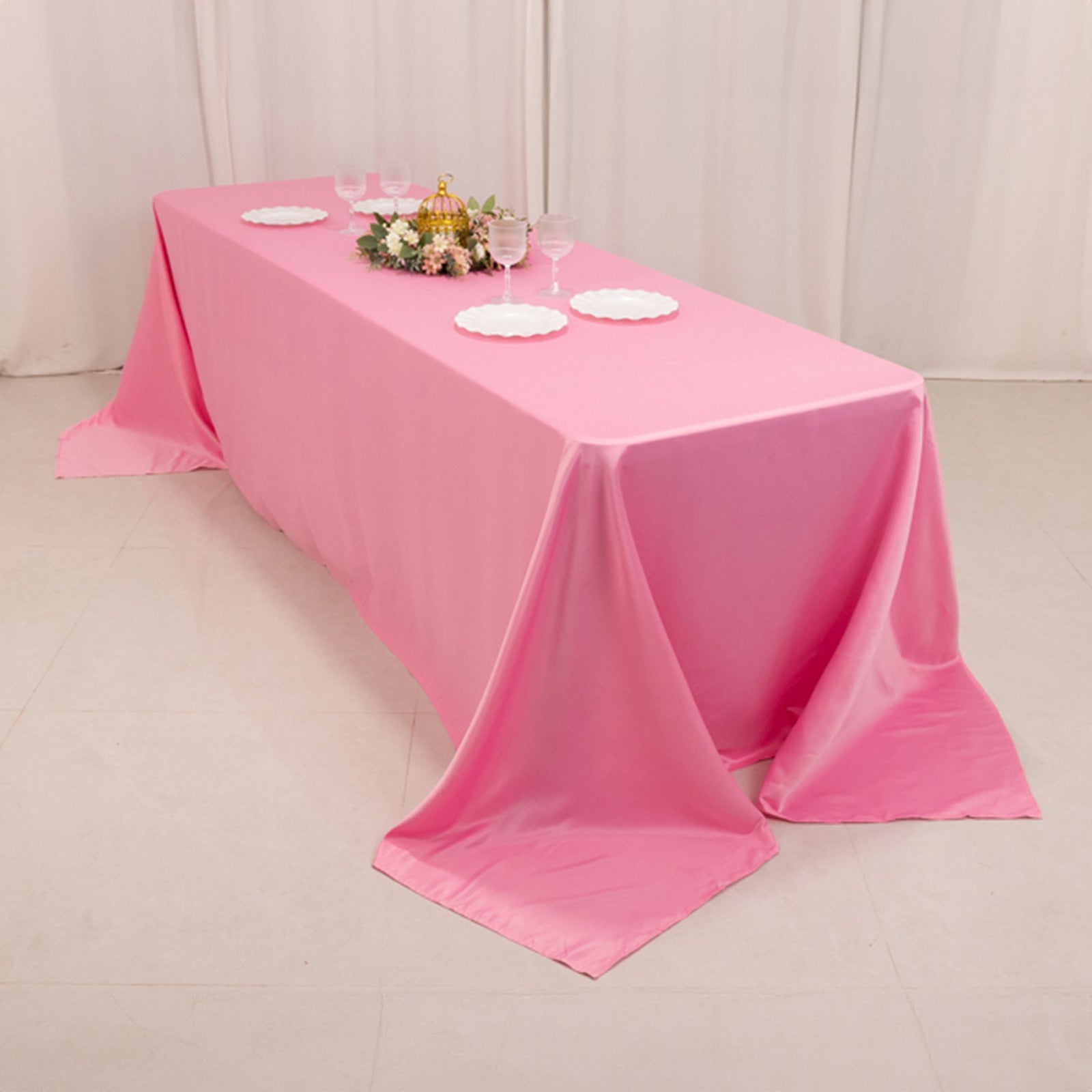 Luxurious Pink Lamour Satin Rectangle Tablecloth, 90x156, Soft and Seamless