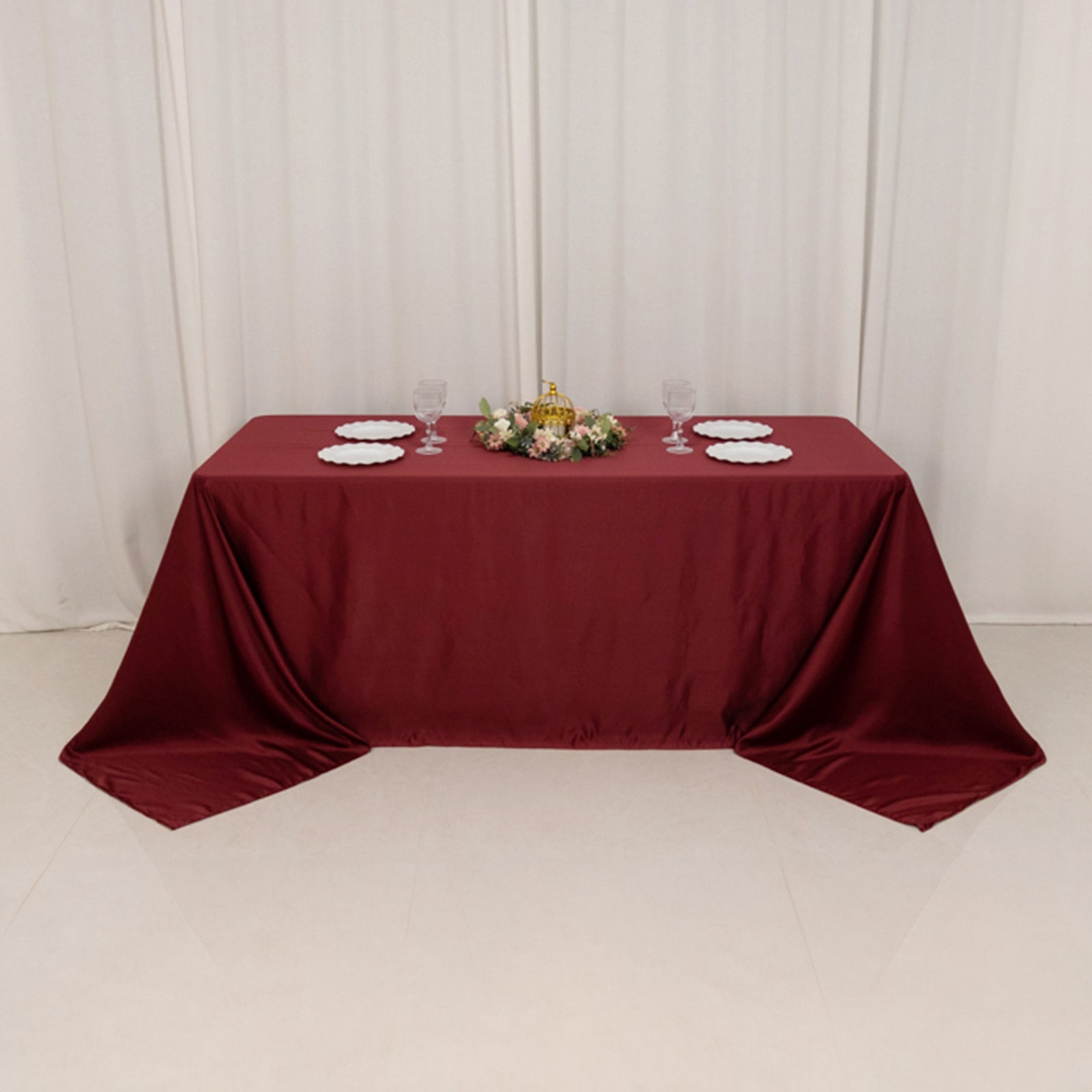 Exclusive Lamour Satin Rectangle Tablecloth in Burgundy - Soft, Silk-Like & Seamless, 90x132