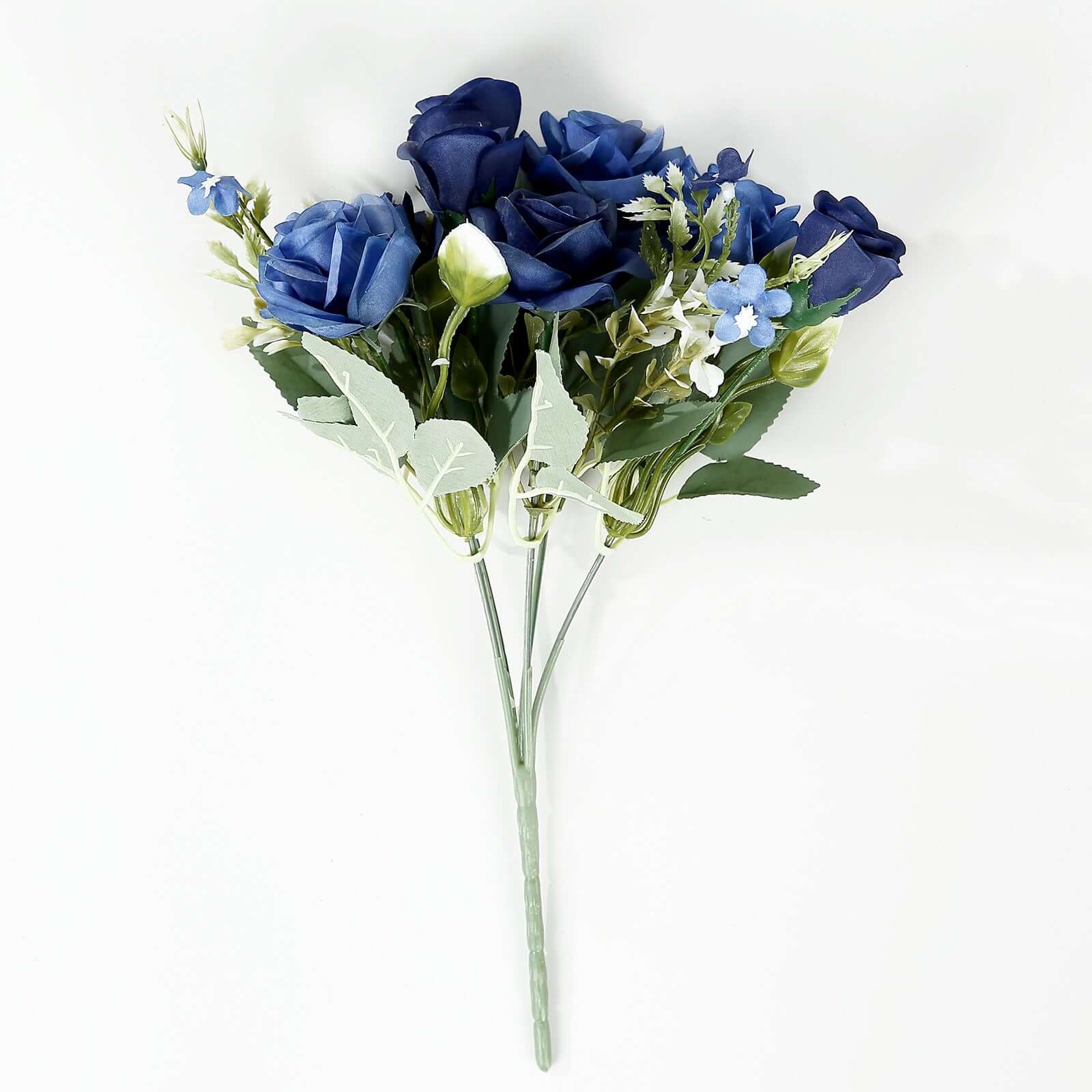 12-Inch Navy Blue Real Touch Artificial Silk Rose Flower Bouquet with 4 Bushes