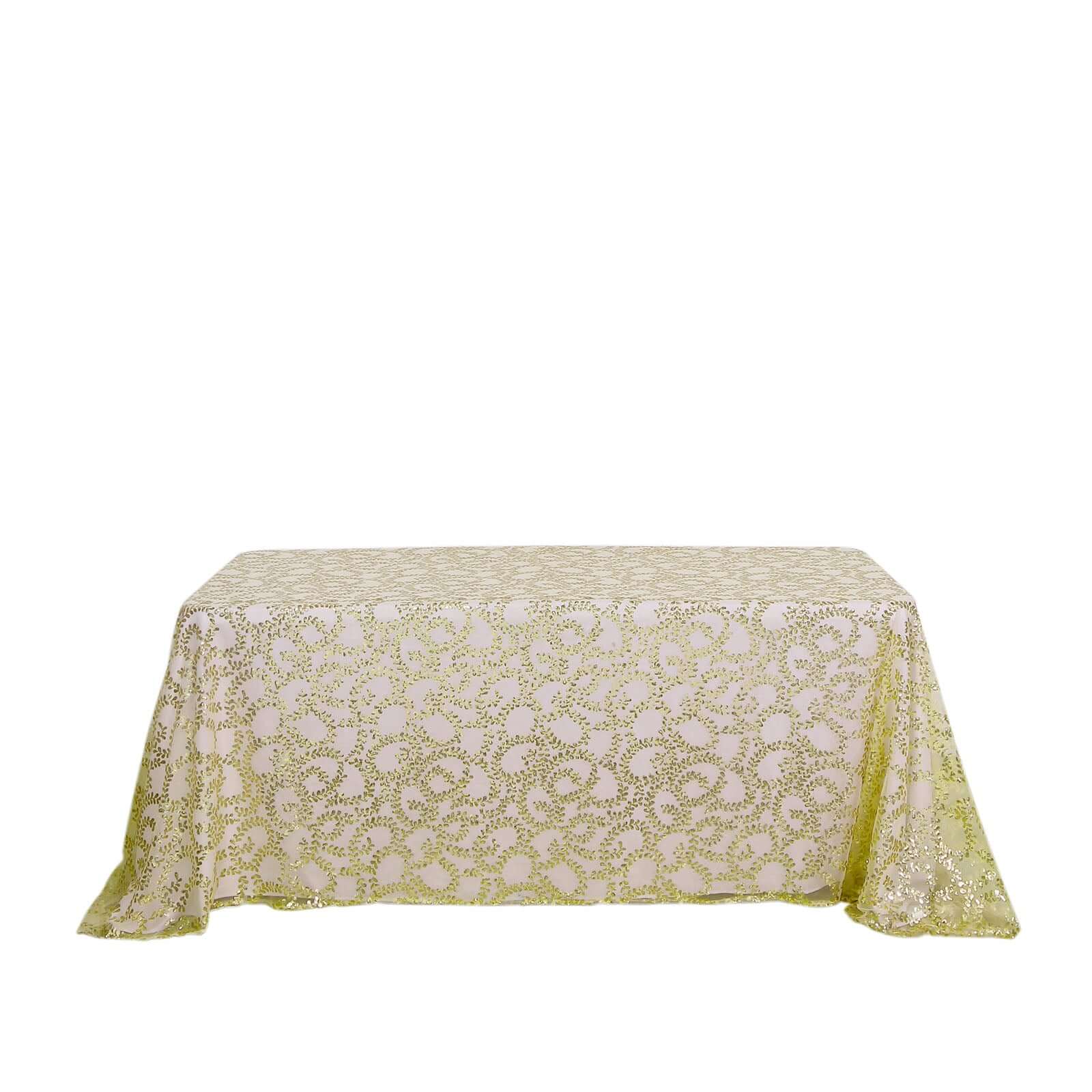 Luxurious Gold Sequin Leaf-Embroidered 90x156 Rectangle Tablecloth for Grand Celebrations