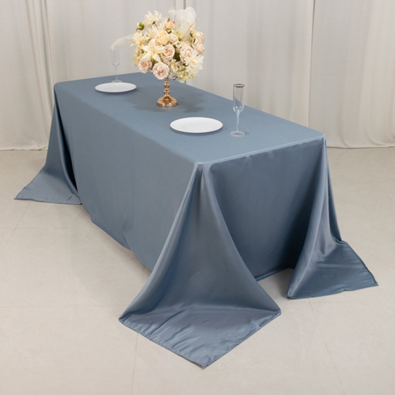 Soft and Silk-Like Dusty Blue Lamour Satin Rectangle Tablecloth 90x132