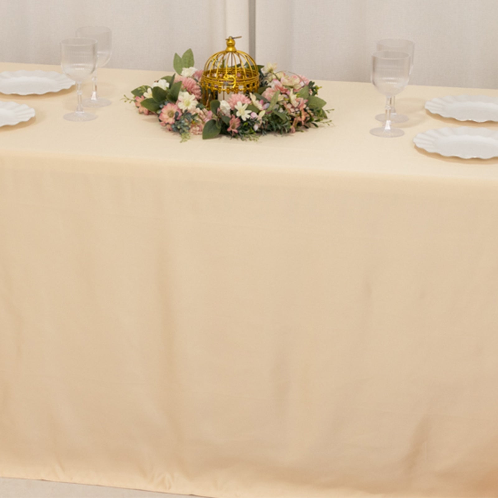 Lamour Satin Beige Rectangle Tablecloth - Soft, Silk-Like & Durable