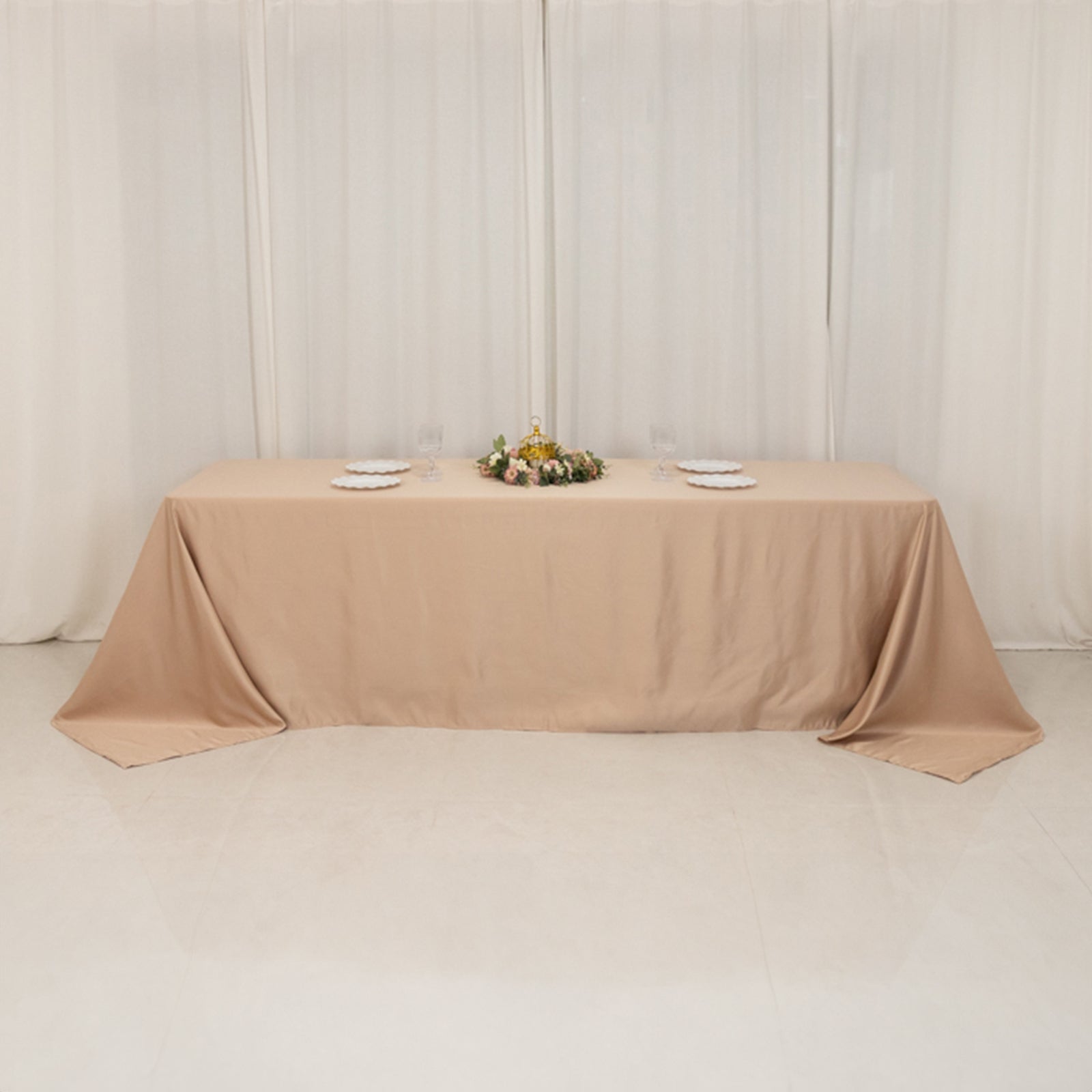 Luxurious Nude Lamour Satin Rectangle Tablecloth 90x156 - Ideal for Events