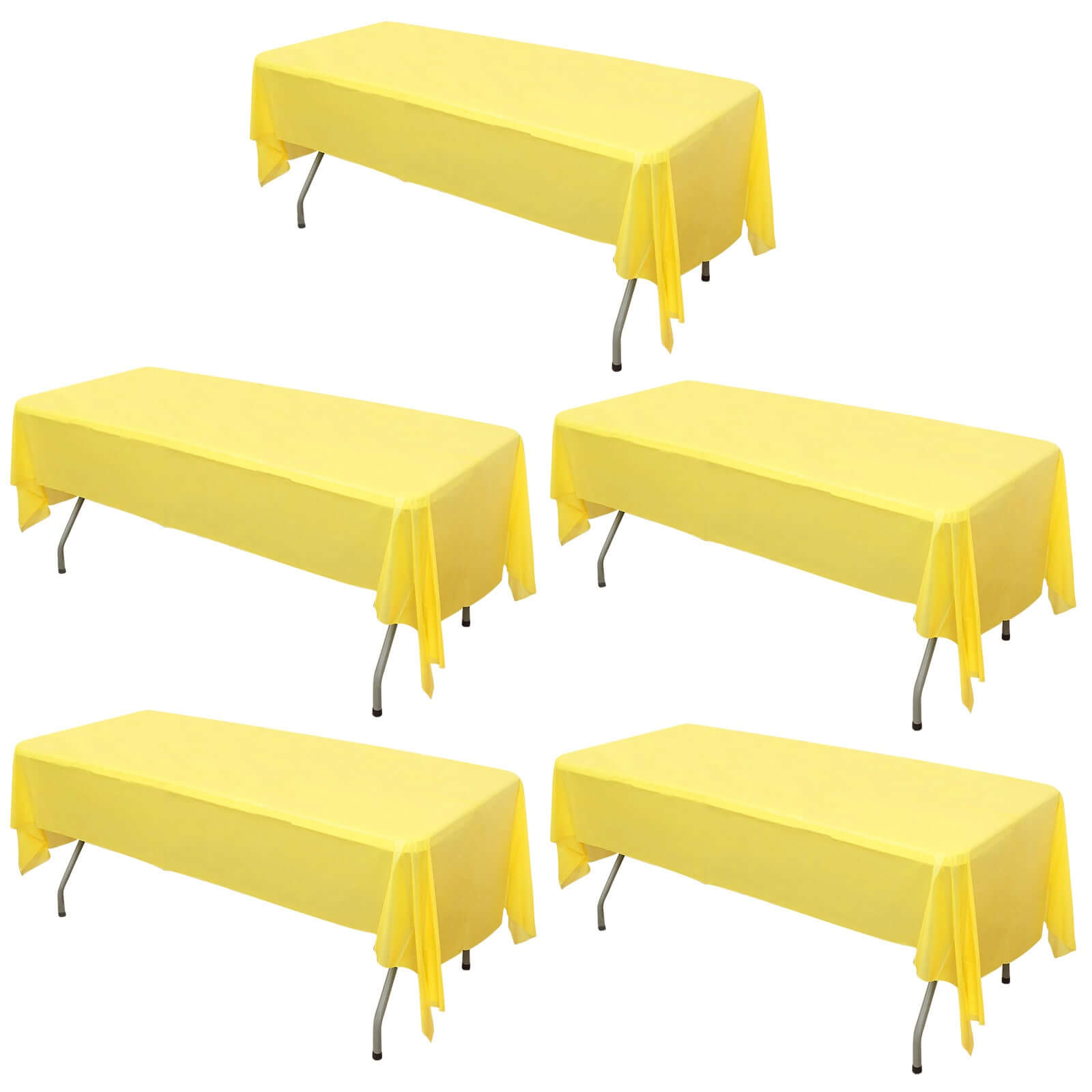 5-Pack Yellow Rectangle PVC Disposable Plastic Table Covers - Ideal for Gatherings