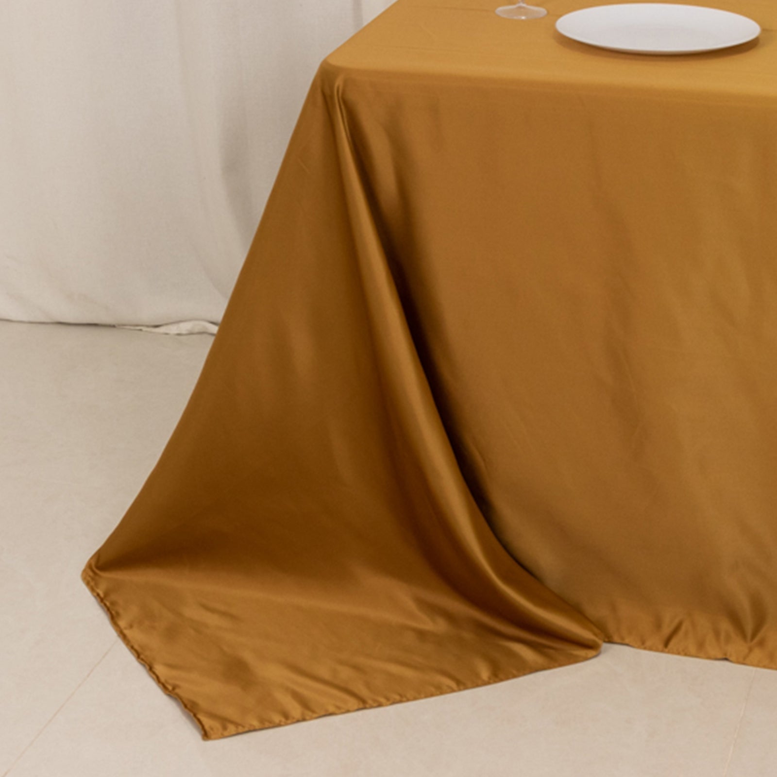 Luxurious Gold Lamour Satin 90x132 Rectangle Seamless Tablecloth for Weddings and Parties