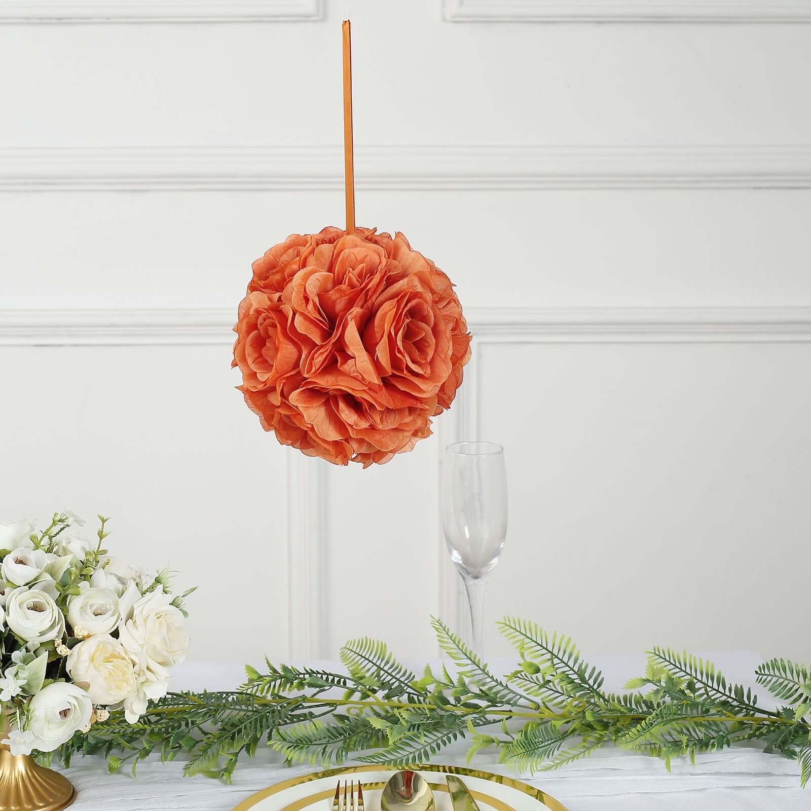 Special Offer: 2-Pack of 7-Inch Terracotta (Rust) Artificial Silk Rose Kissing Balls for Decor