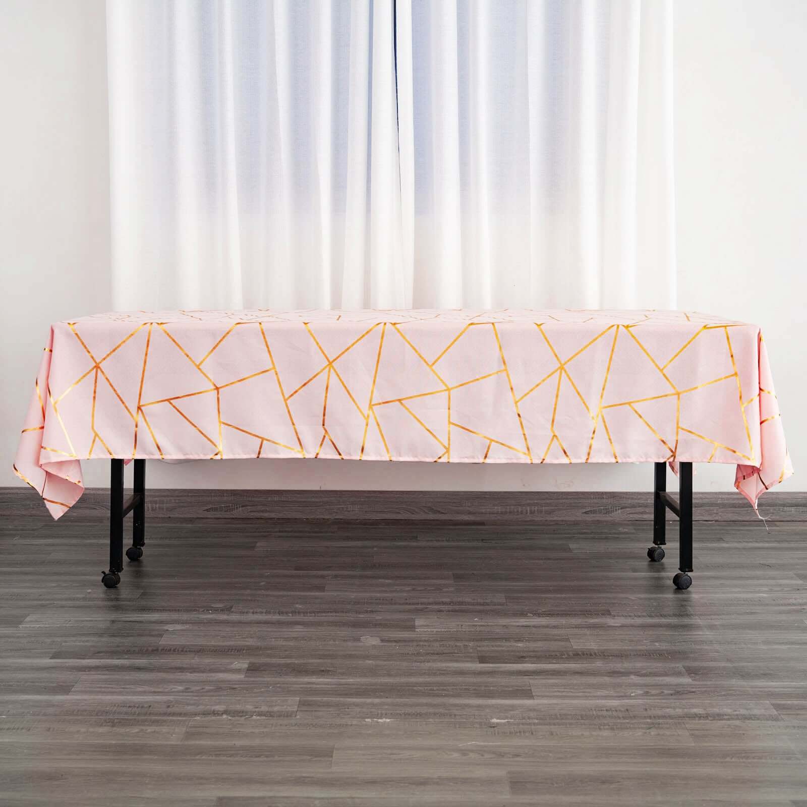 Wrinkle-Resistant & Durable Polyester Tablecloth: Blush with Gold Foil Geometric Pattern (60x102)