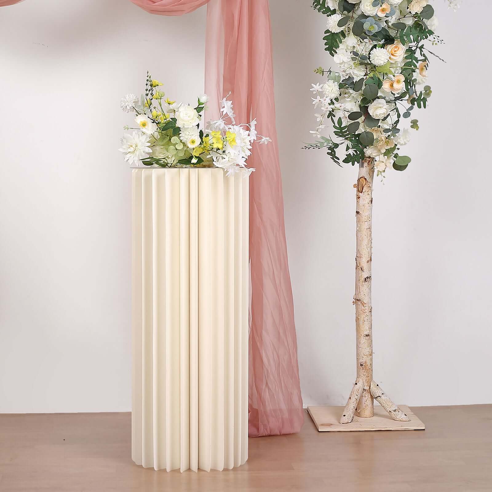 Get Your 40-Inch Ivory Cylinder Display Column Stand with PVC Top Plate for Events