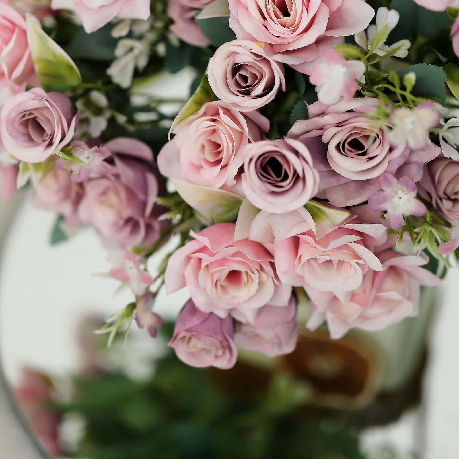 Hot Deal! 4 Bushes 12-Inch Dusty Rose Artificial Silk Rose Flower Bouquet for Weddings and Decor