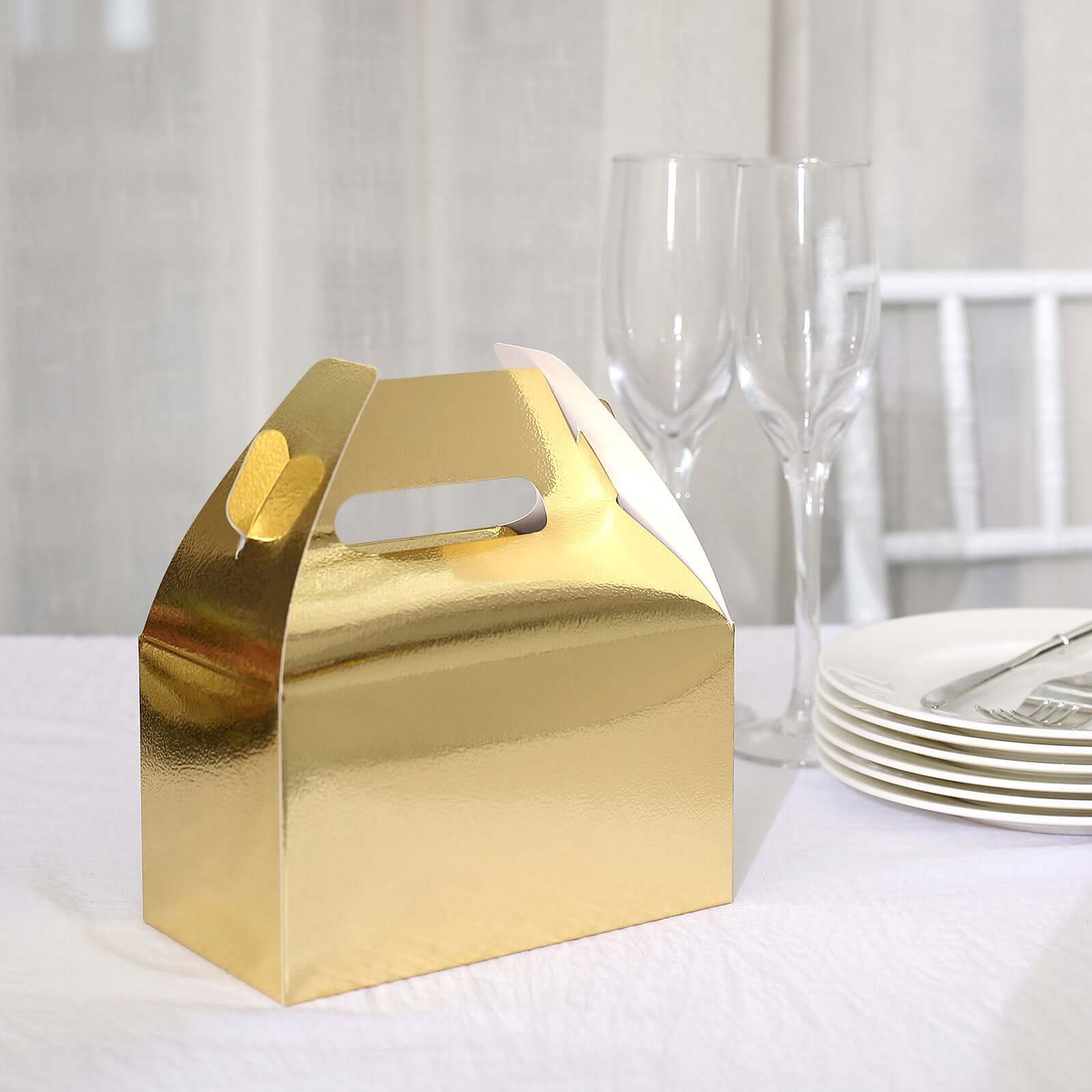 25-Pack Metallic Gold Party Favor Gable Tote Boxes for Candy Gifts, 6x3.5x7