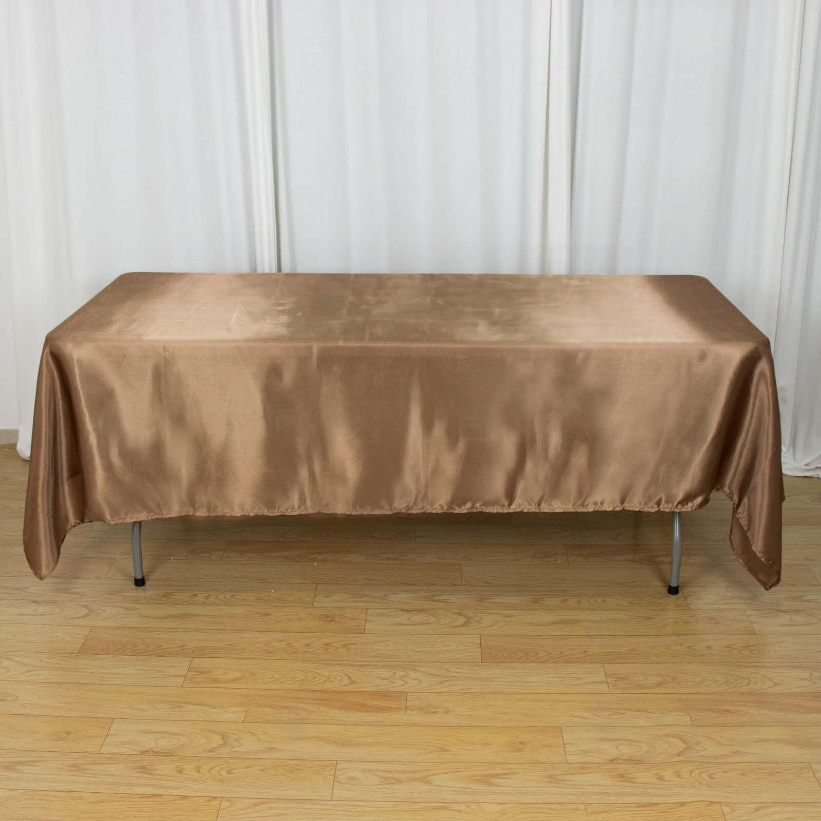 Taupe Satin 60x102 Rectangular Tablecloth - Smooth, Lustrous & Stain-Resistant