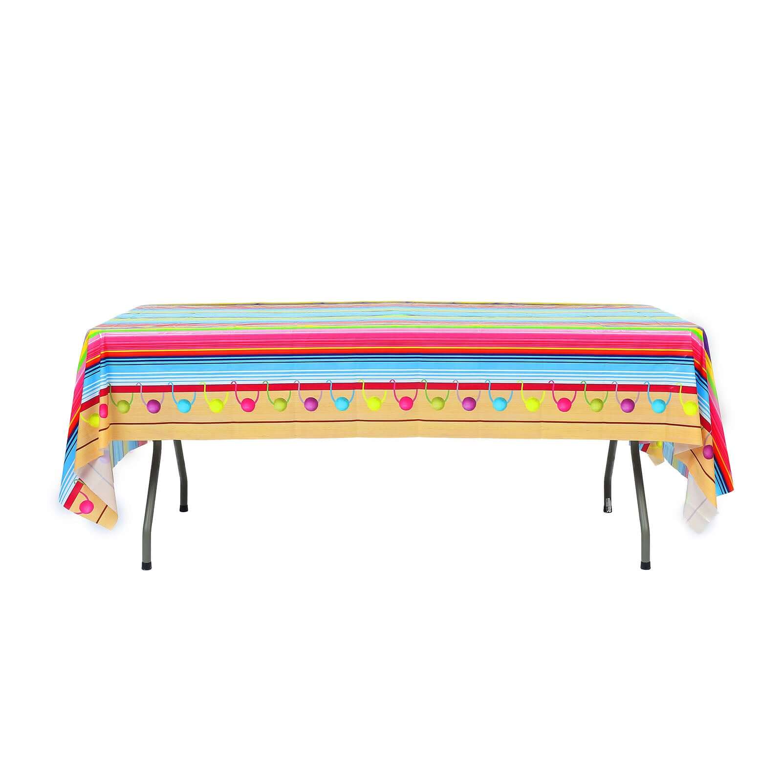 5-Pack Vibrant PVC Disposable Mexican Serape Rectangle Table Covers for Cinco De Mayo 54x108