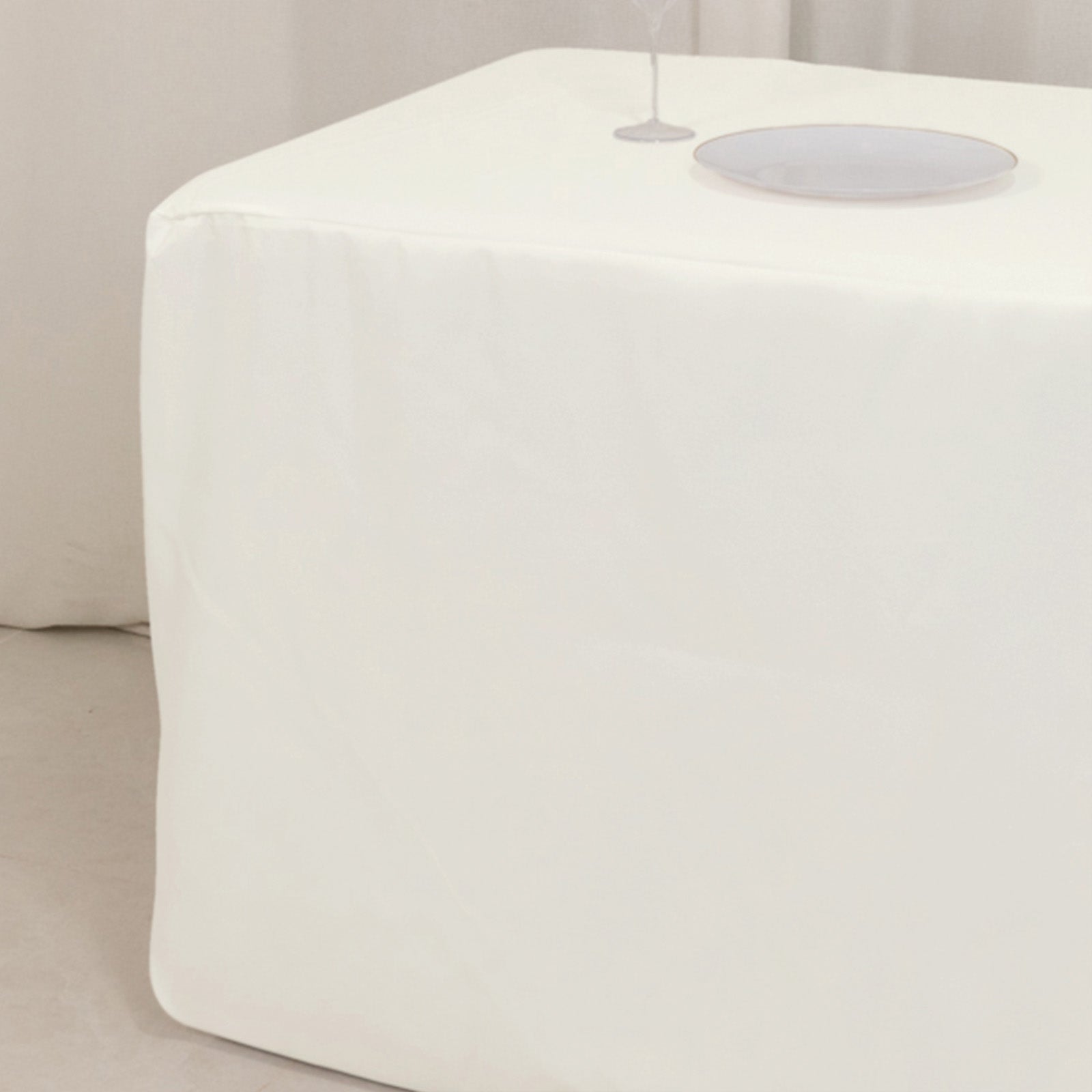 Hot! 8ft Ivory Fitted Fire Retardant Premium Polyester Rectangular Tablecloth
