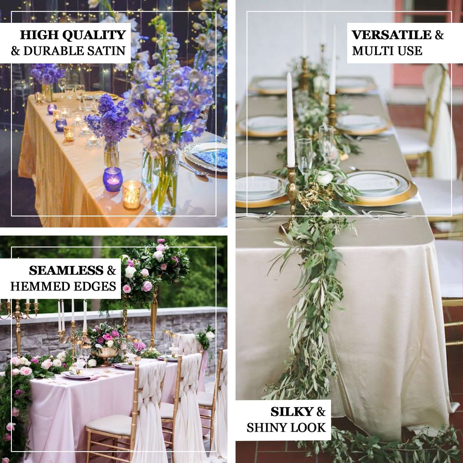 Hot Deal! Seamless Turquoise Satin Rectangular 90x132 Tablecloth for Various Events