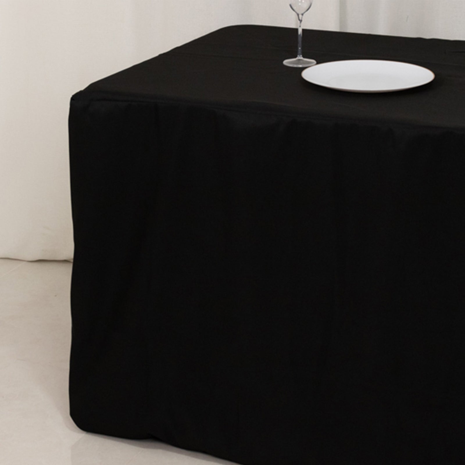 Black Fitted 8ft Rectangular Fire Retardant Premium Polyester Tablecloth - High-Performance Cover