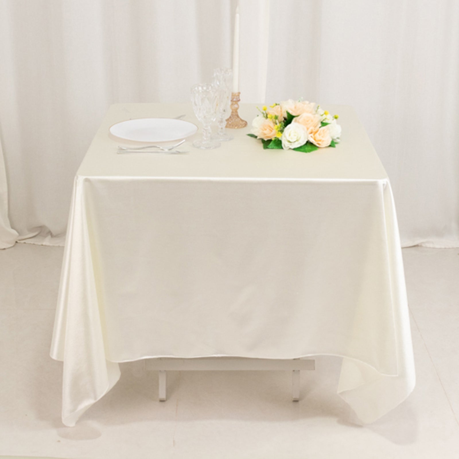 Wrinkle-Free & Stain-Resistant Premium Scuba 70x70 Shimmer Pearl White Tablecloth for Weddings and Parties
